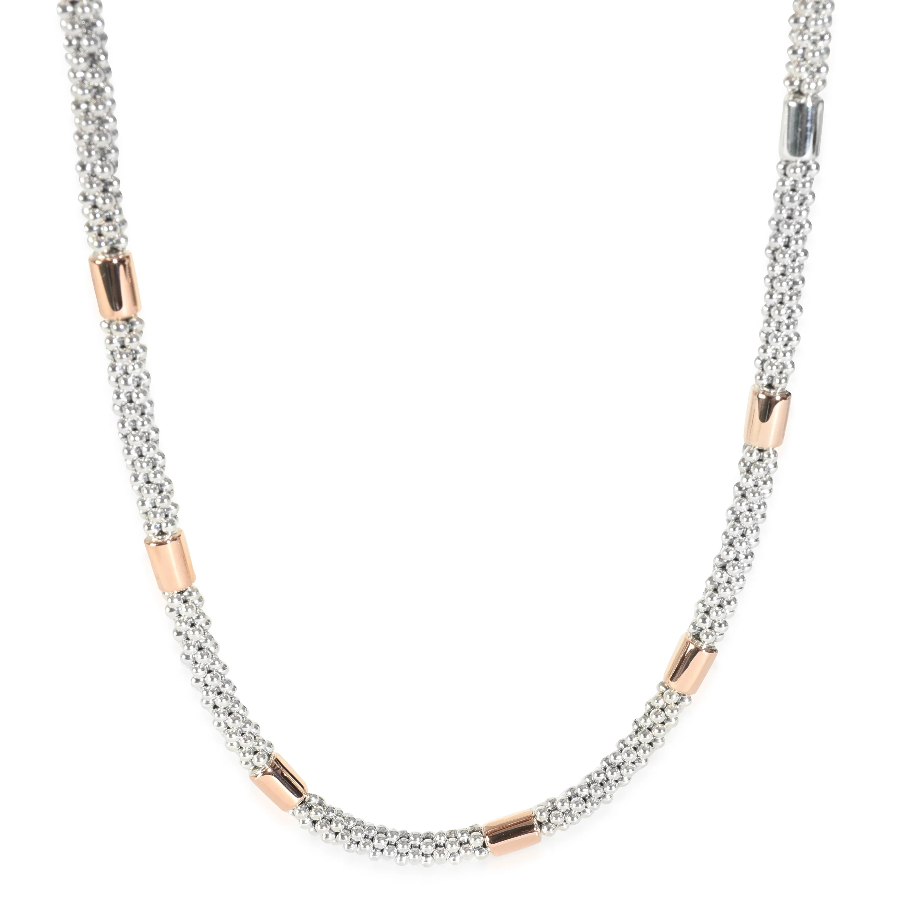 Rose Gold & Sterling Silver High Bar Station Caviar Necklace