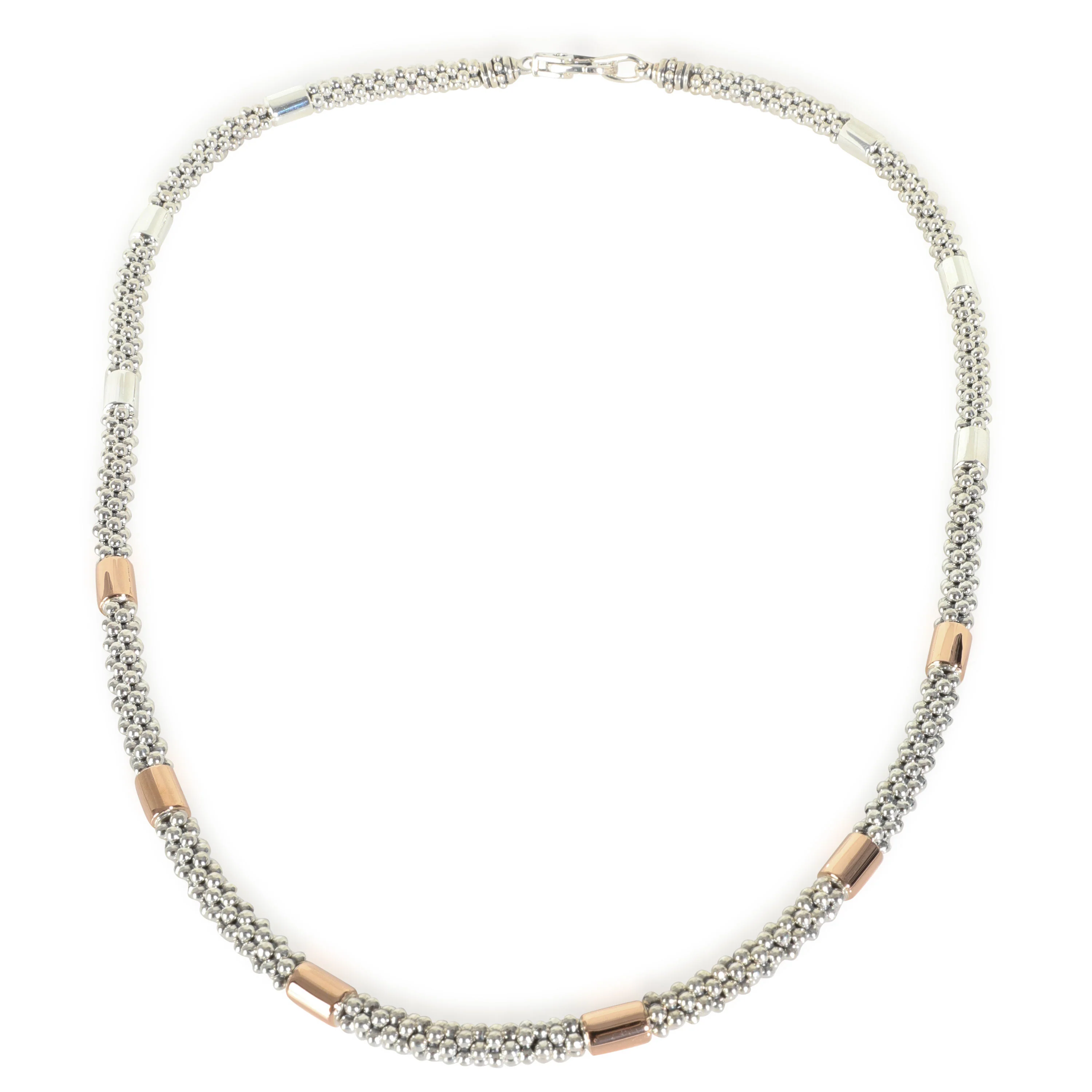 Rose Gold & Sterling Silver High Bar Station Caviar Necklace - Image 2