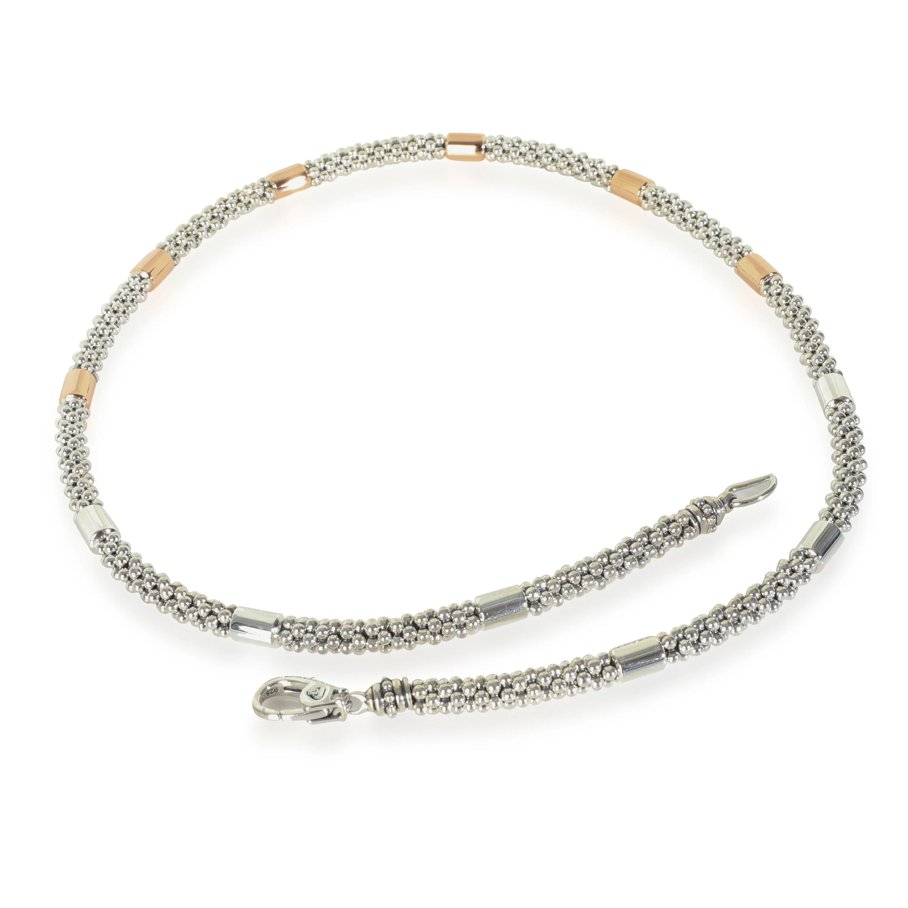 Rose Gold & Sterling Silver High Bar Station Caviar Necklace - Image 3