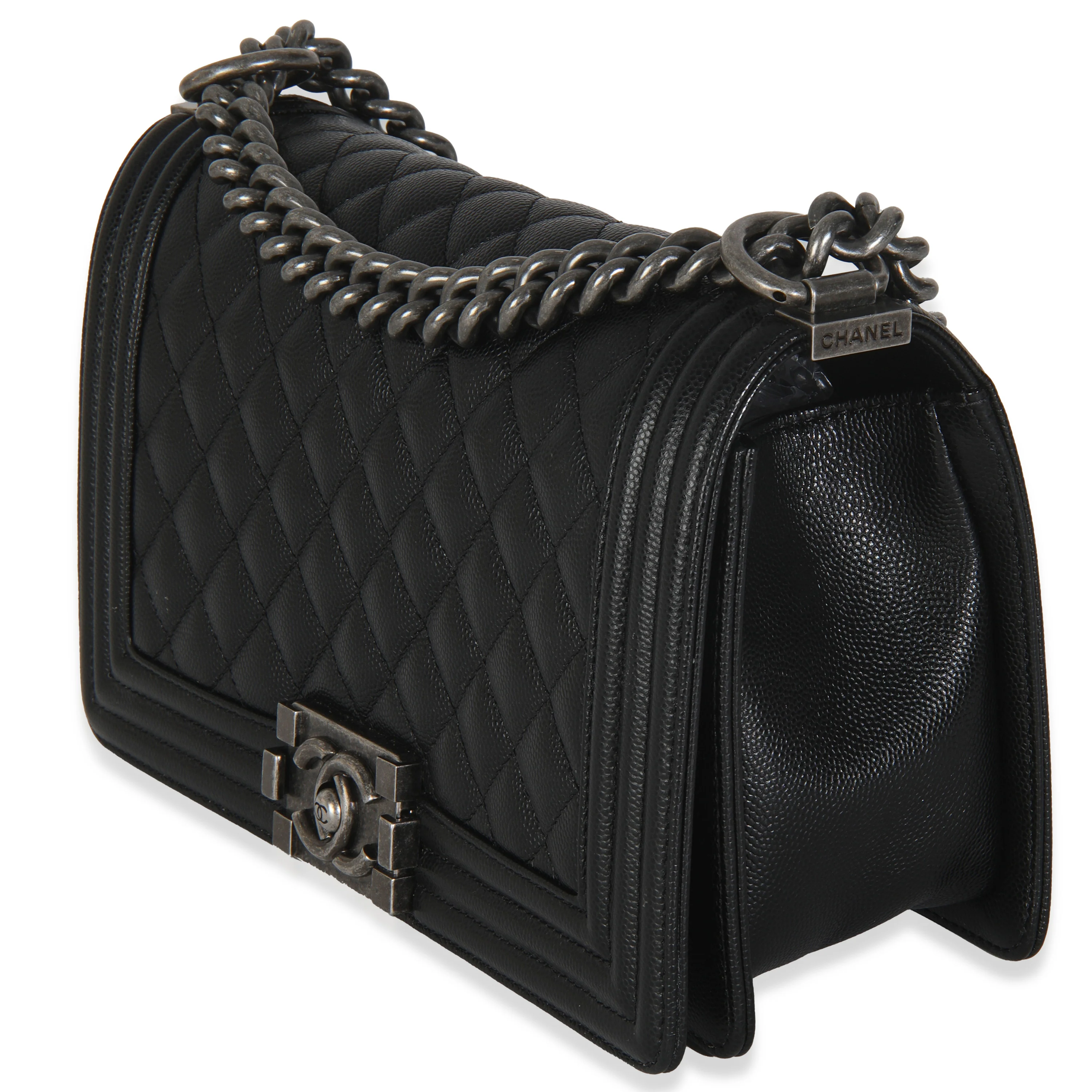 Black Quilted Caviar Medium Boy Handbag - Image 2