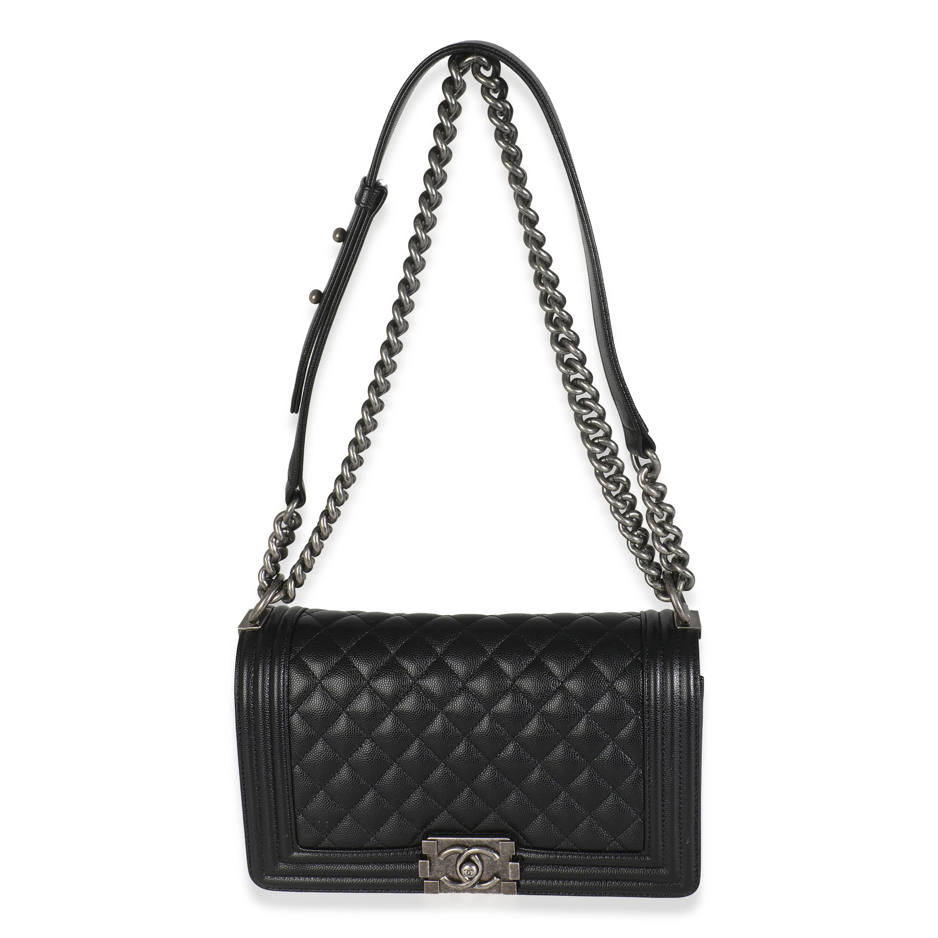 Black Quilted Caviar Medium Boy Handbag - Image 8