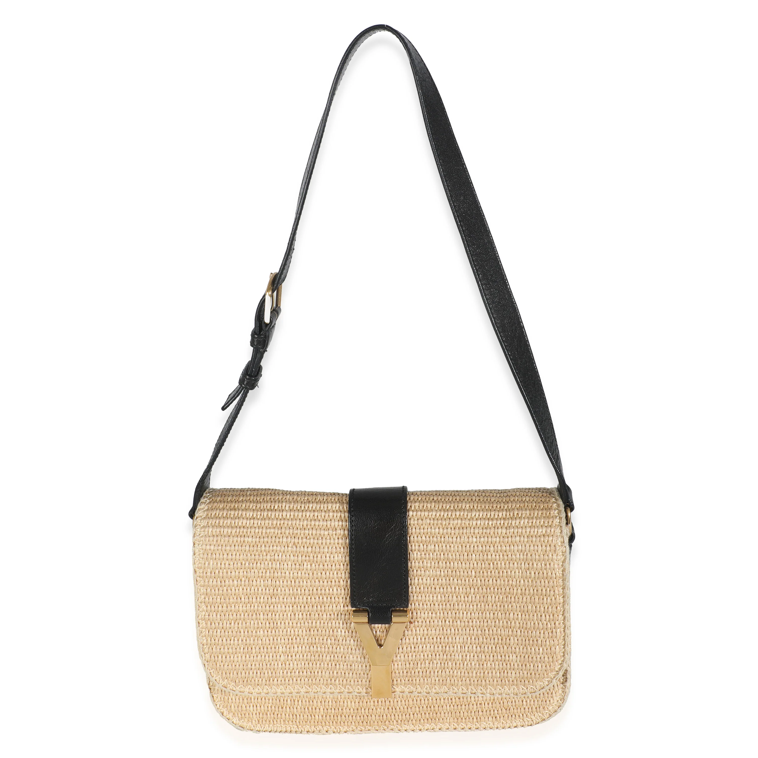 Beige Wicker Y Logo Shoulder Bag - Image 8