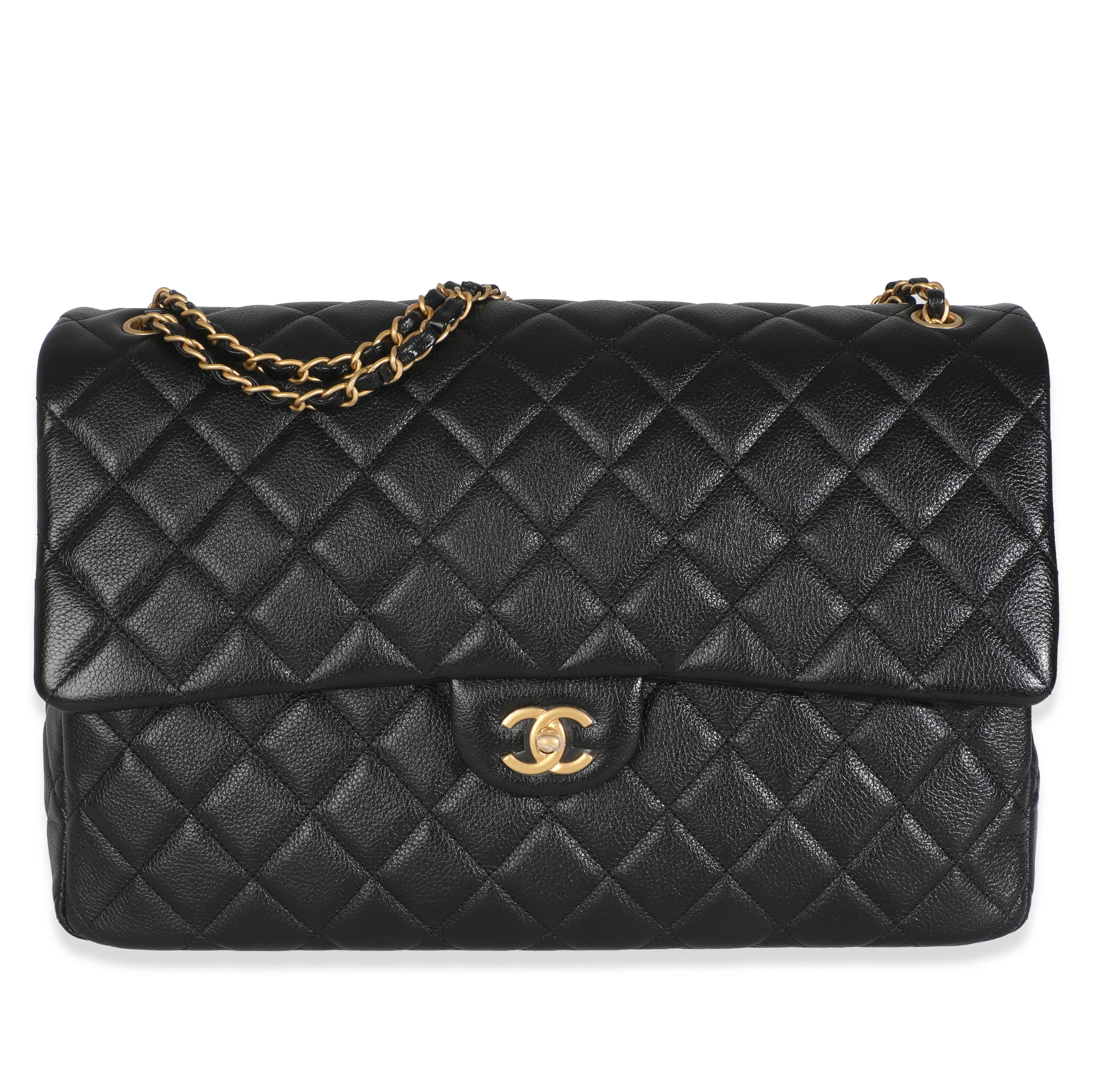 Black Quilted Calfskin Airline XXL Travel Flap Bag