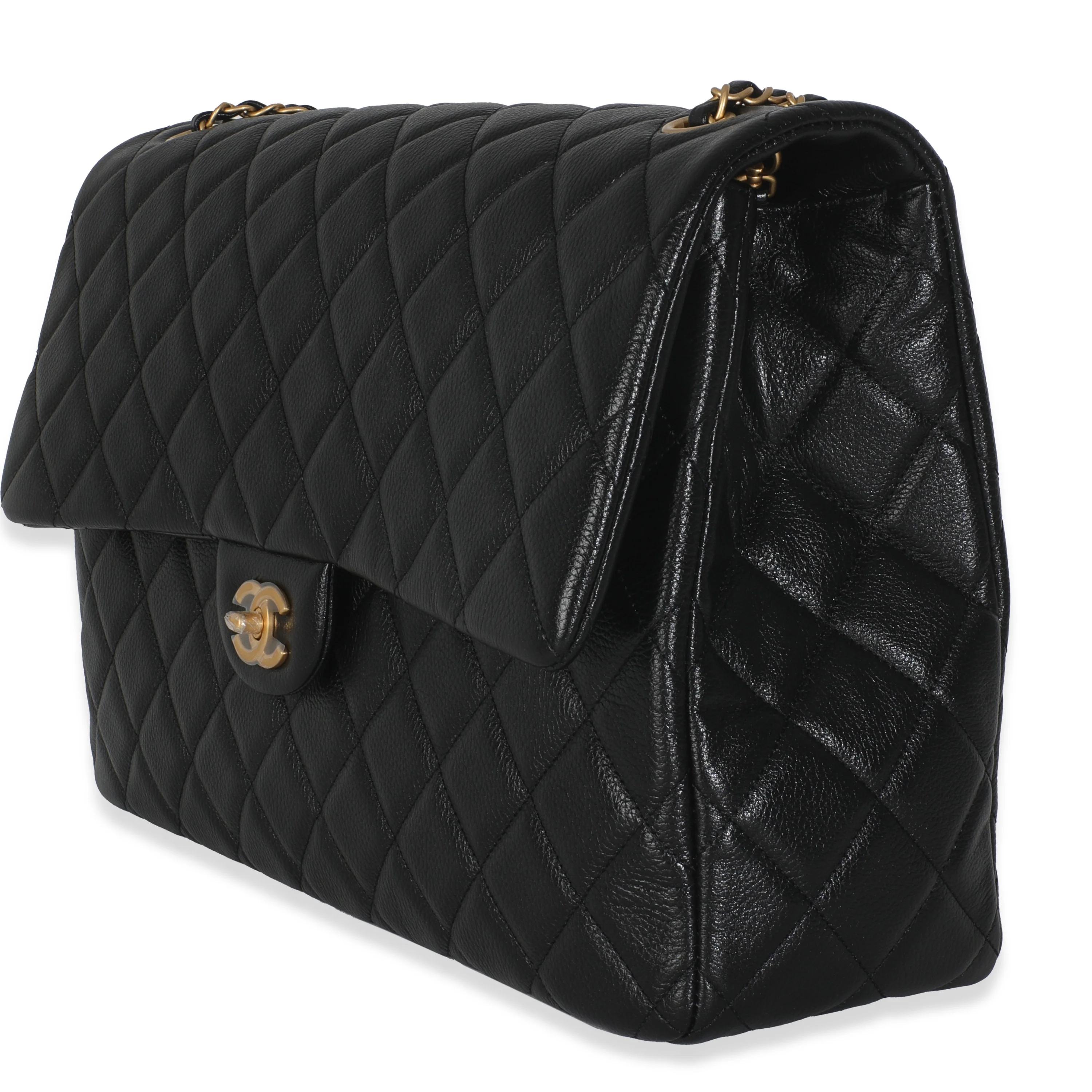 Black Quilted Calfskin Airline XXL Travel Flap Bag - Image 2