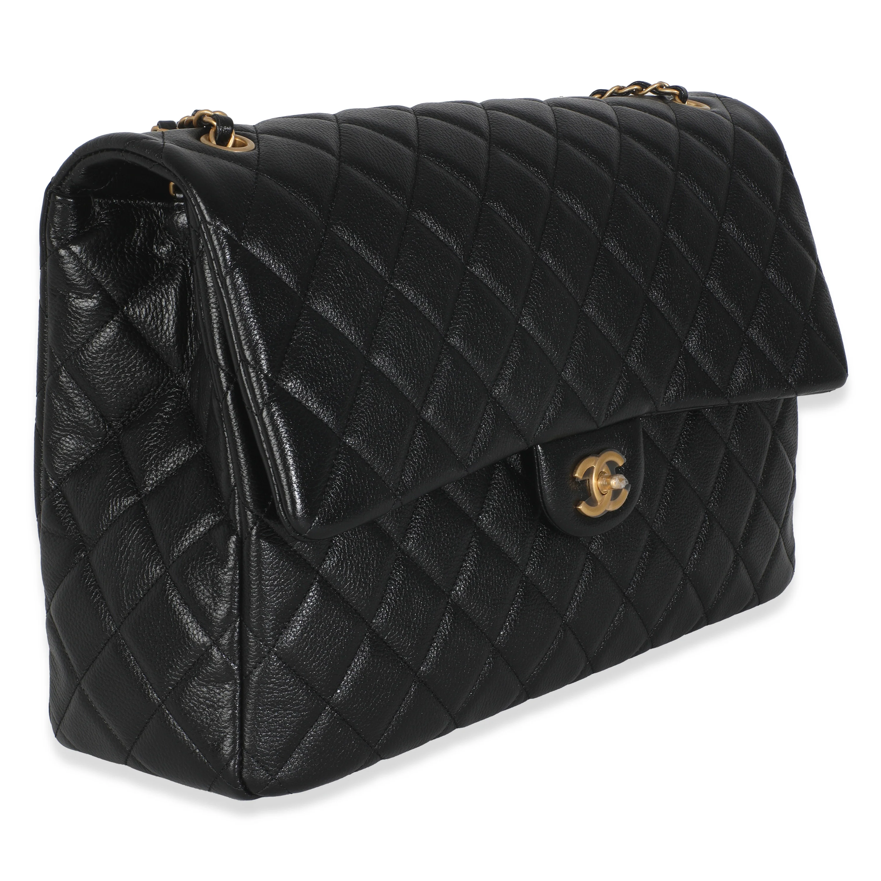 Black Quilted Calfskin Airline XXL Travel Flap Bag - Image 3