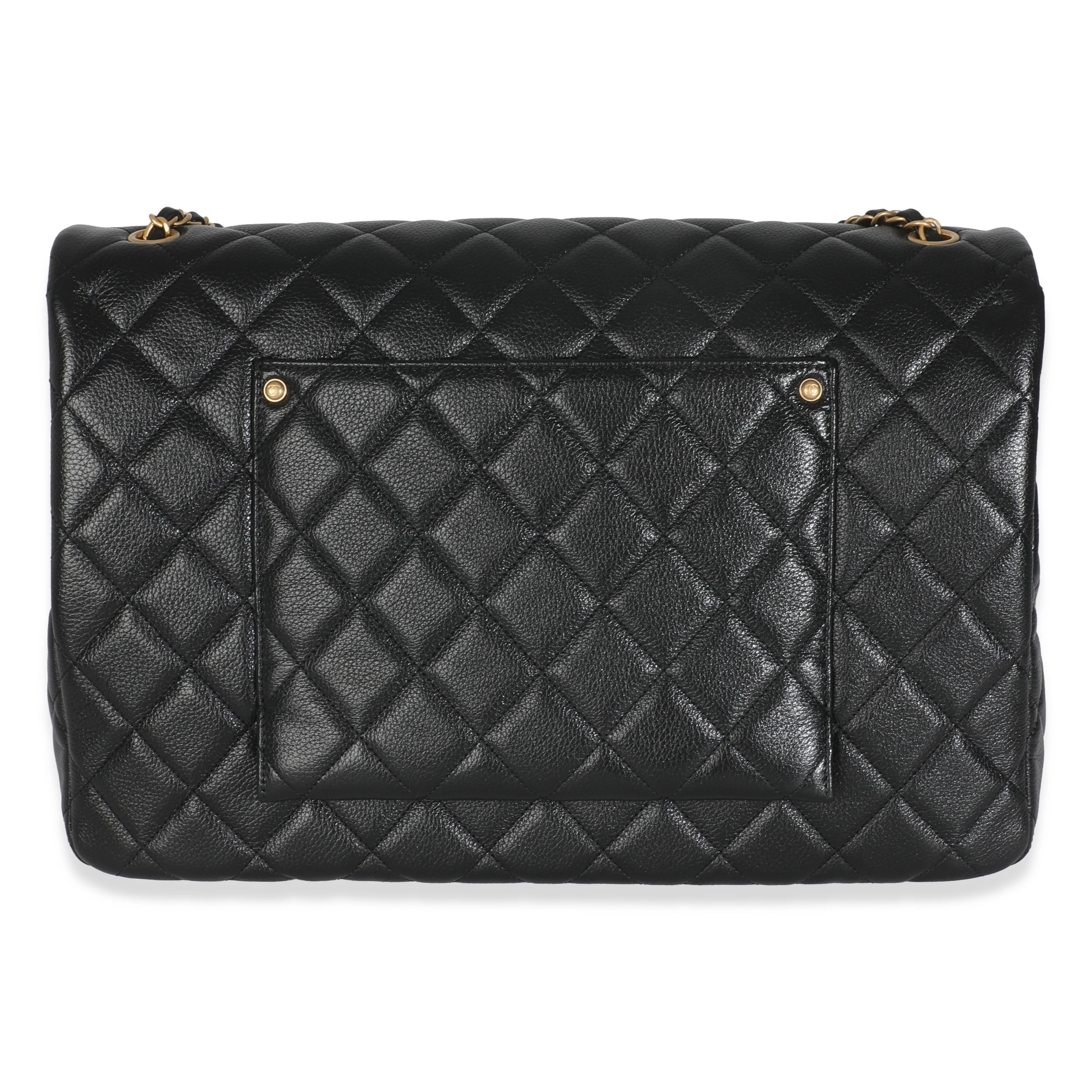 Black Quilted Calfskin Airline XXL Travel Flap Bag - Image 4