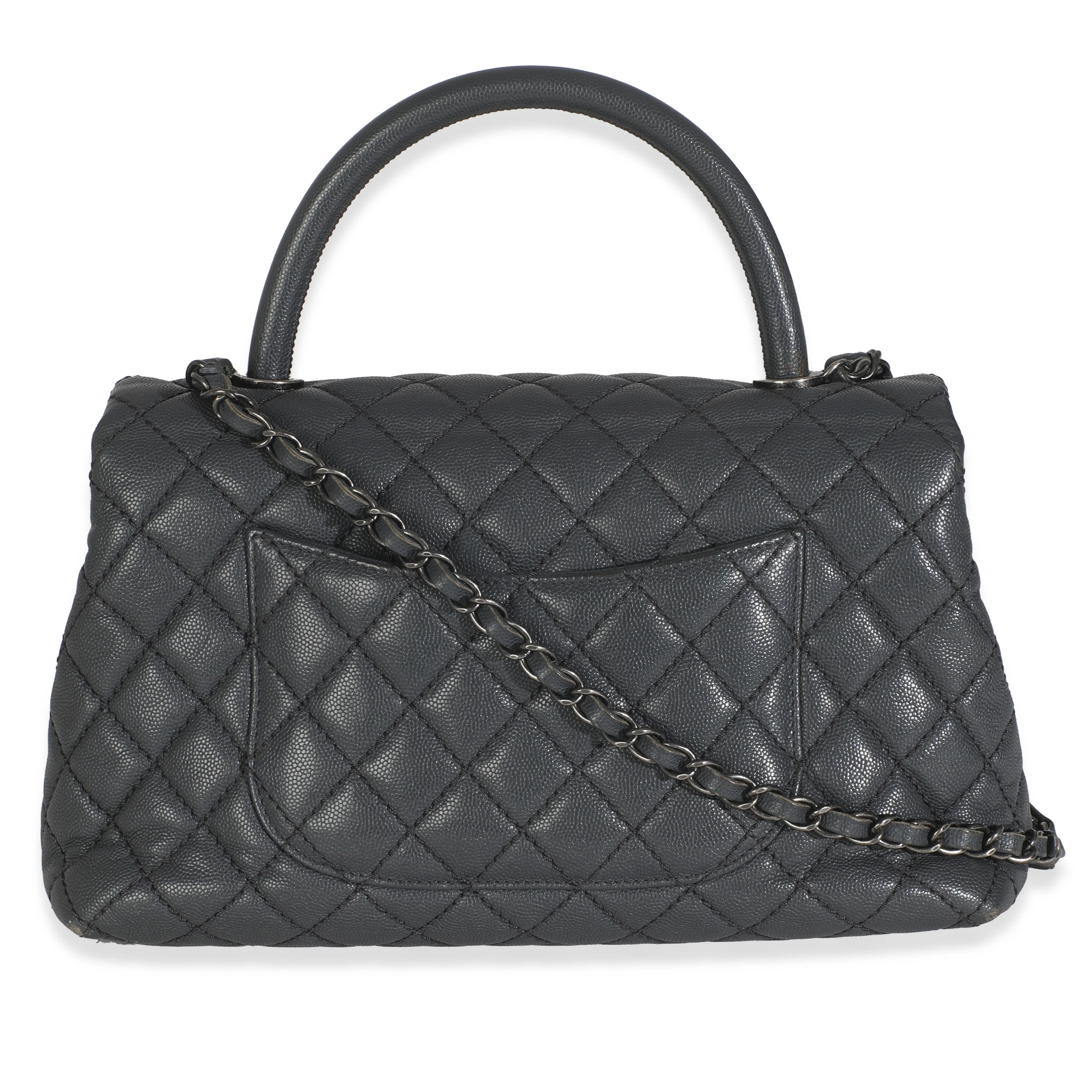Grey Quilted Caviar Coco Top Handle Handbag - Image 4