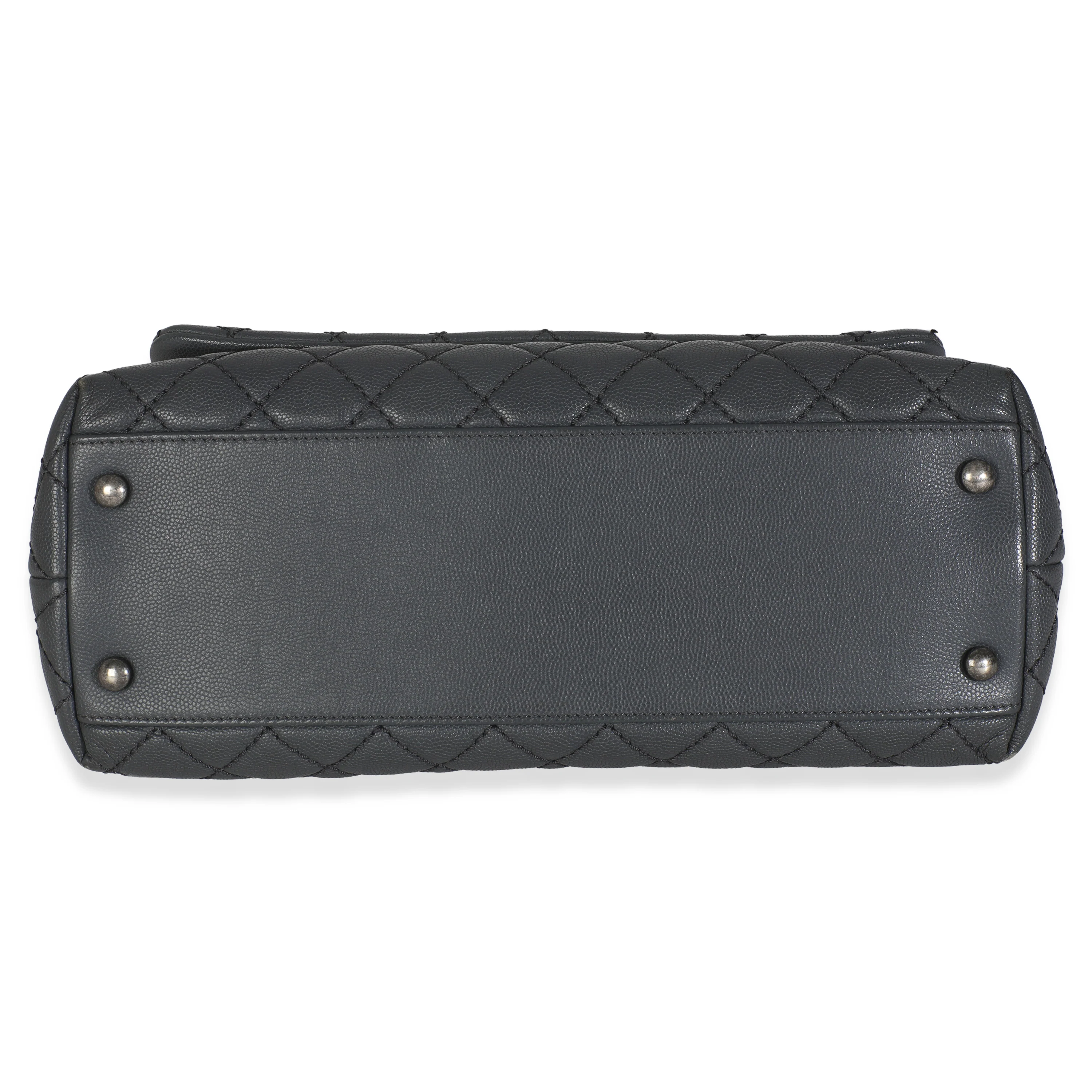 Grey Quilted Caviar Coco Top Handle Handbag - Image 5