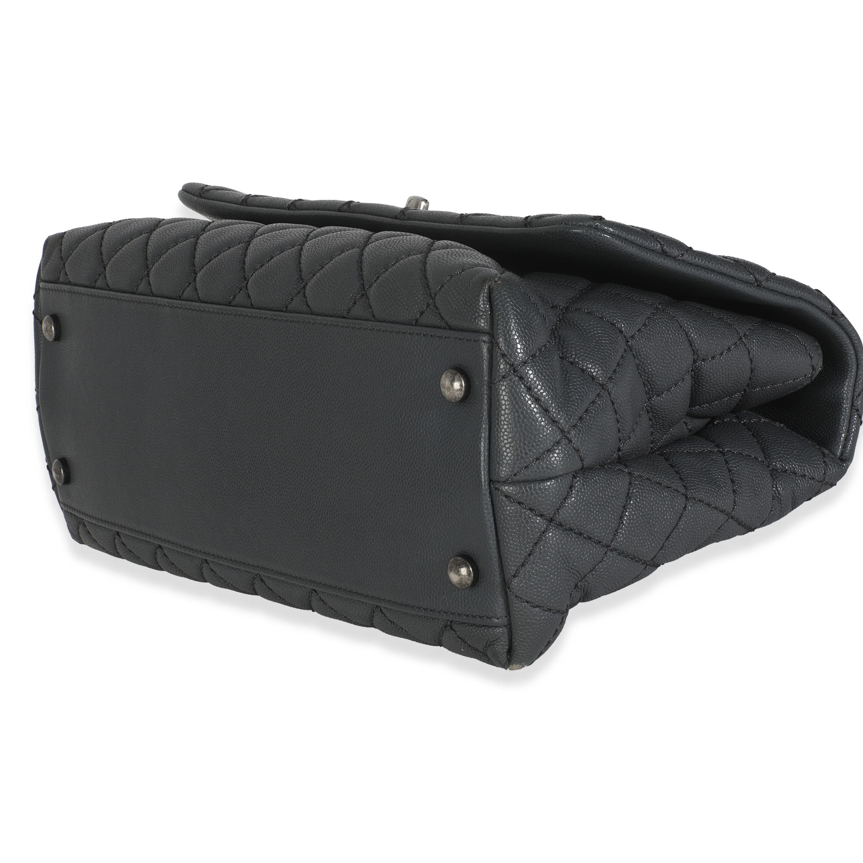 Grey Quilted Caviar Coco Top Handle Handbag - Image 6