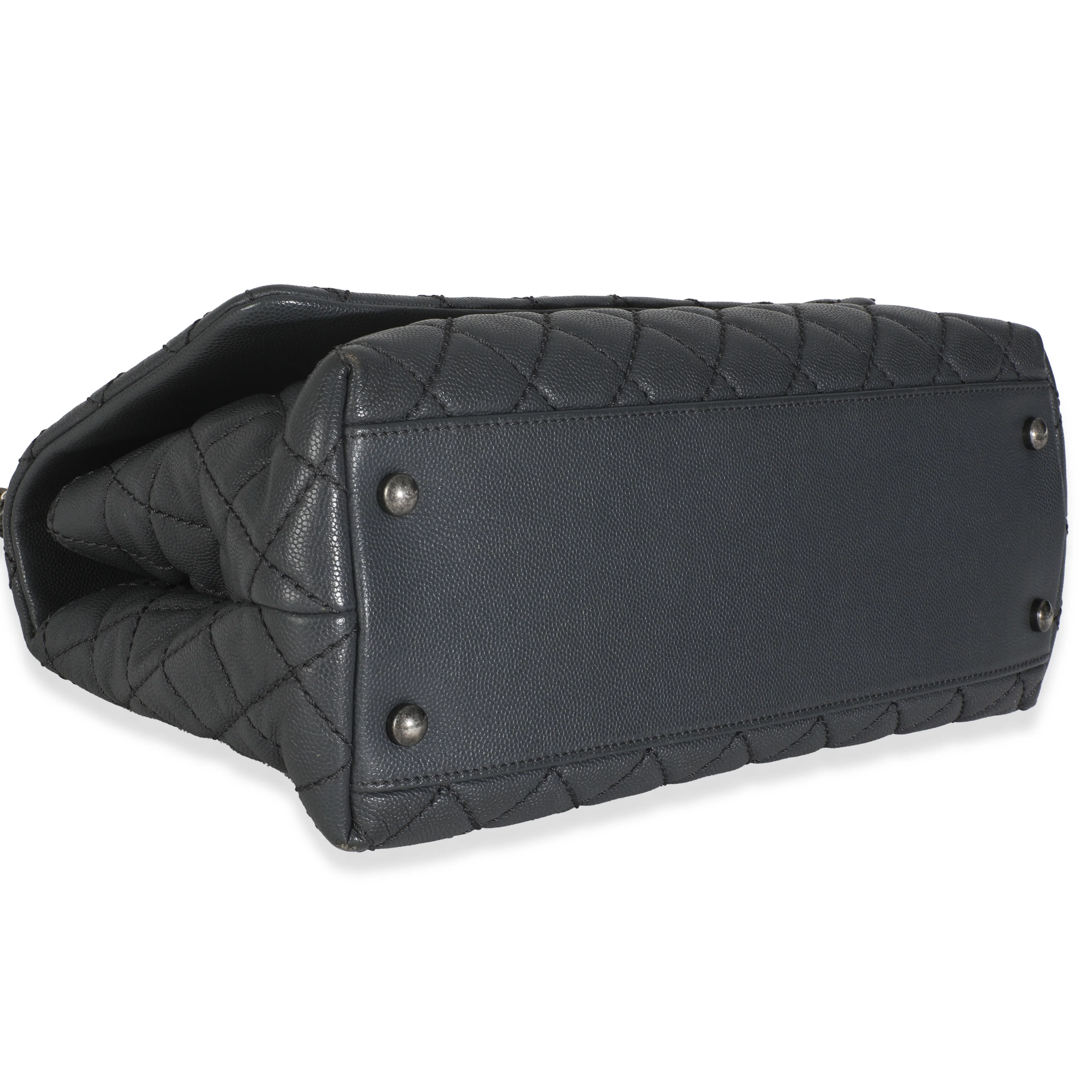 Grey Quilted Caviar Coco Top Handle Handbag - Image 7