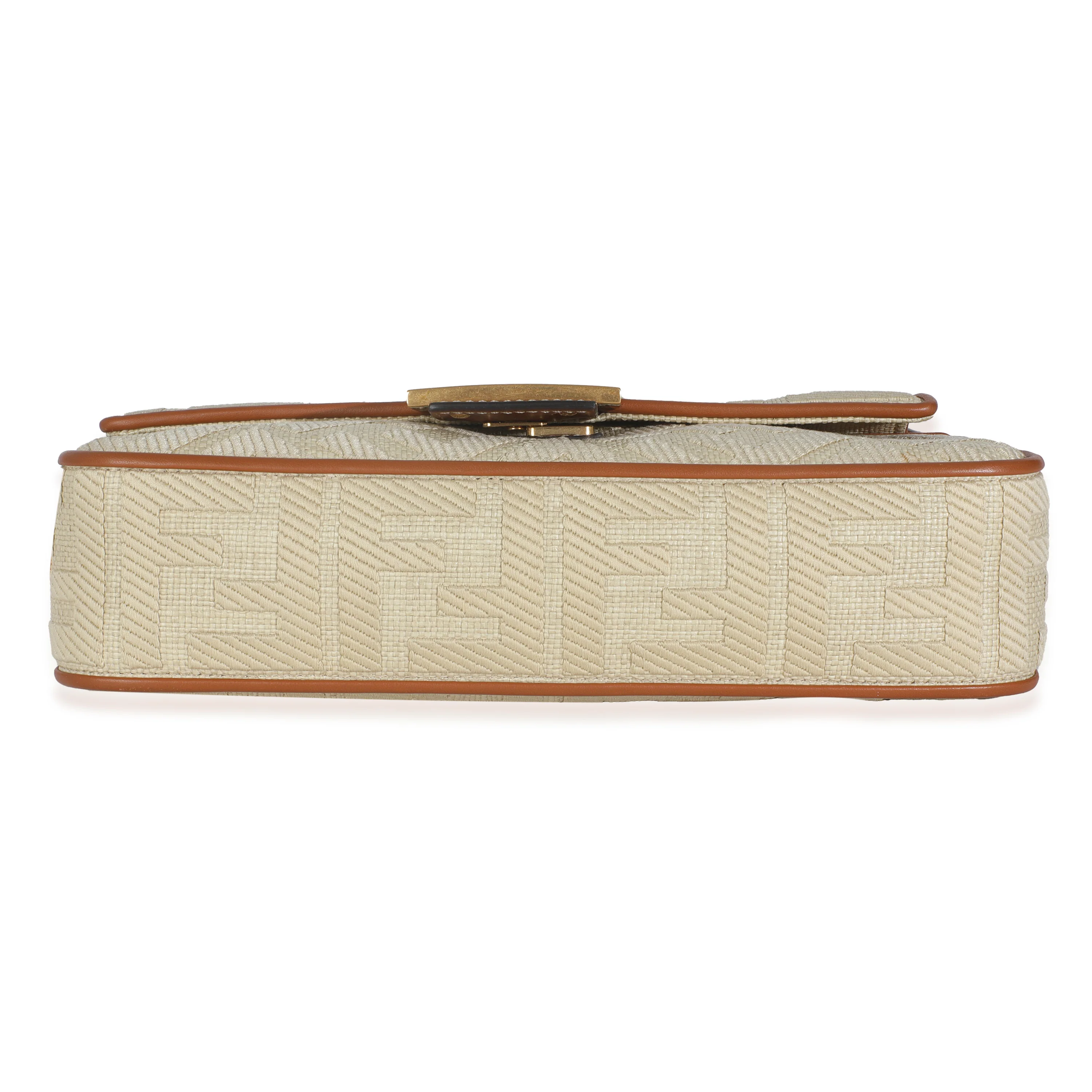 Beige Canvas Vitello King Bi-Color Strap FF Embroidered Baguette Bag - Image 5