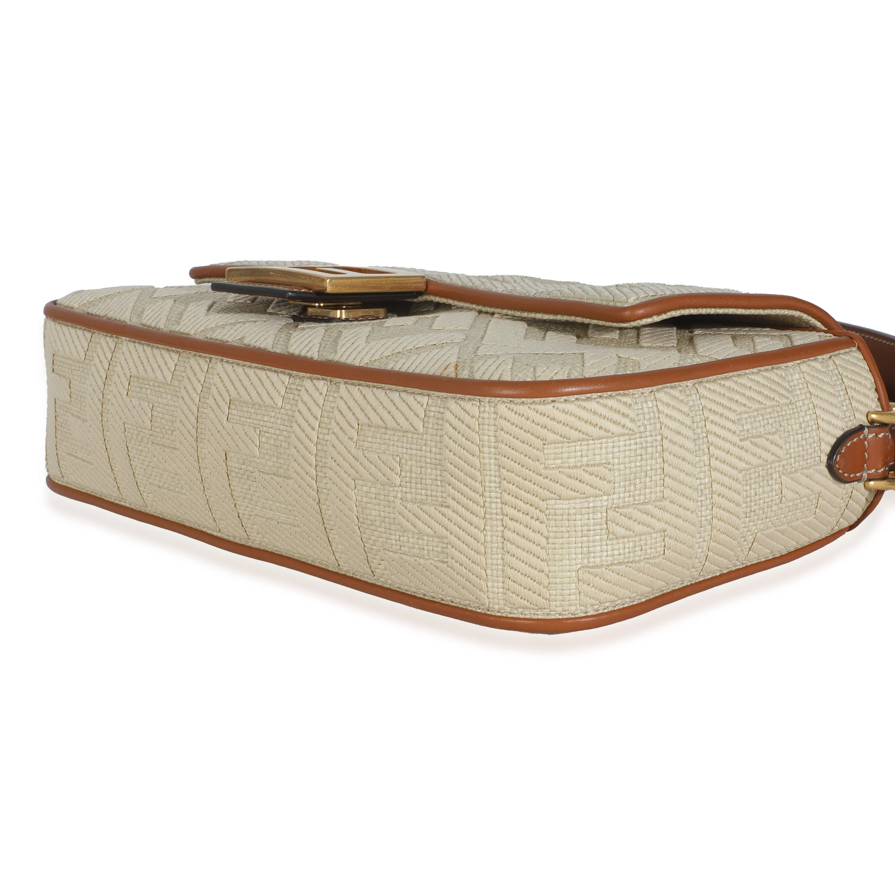 Beige Canvas Vitello King Bi-Color Strap FF Embroidered Baguette Bag - Image 6
