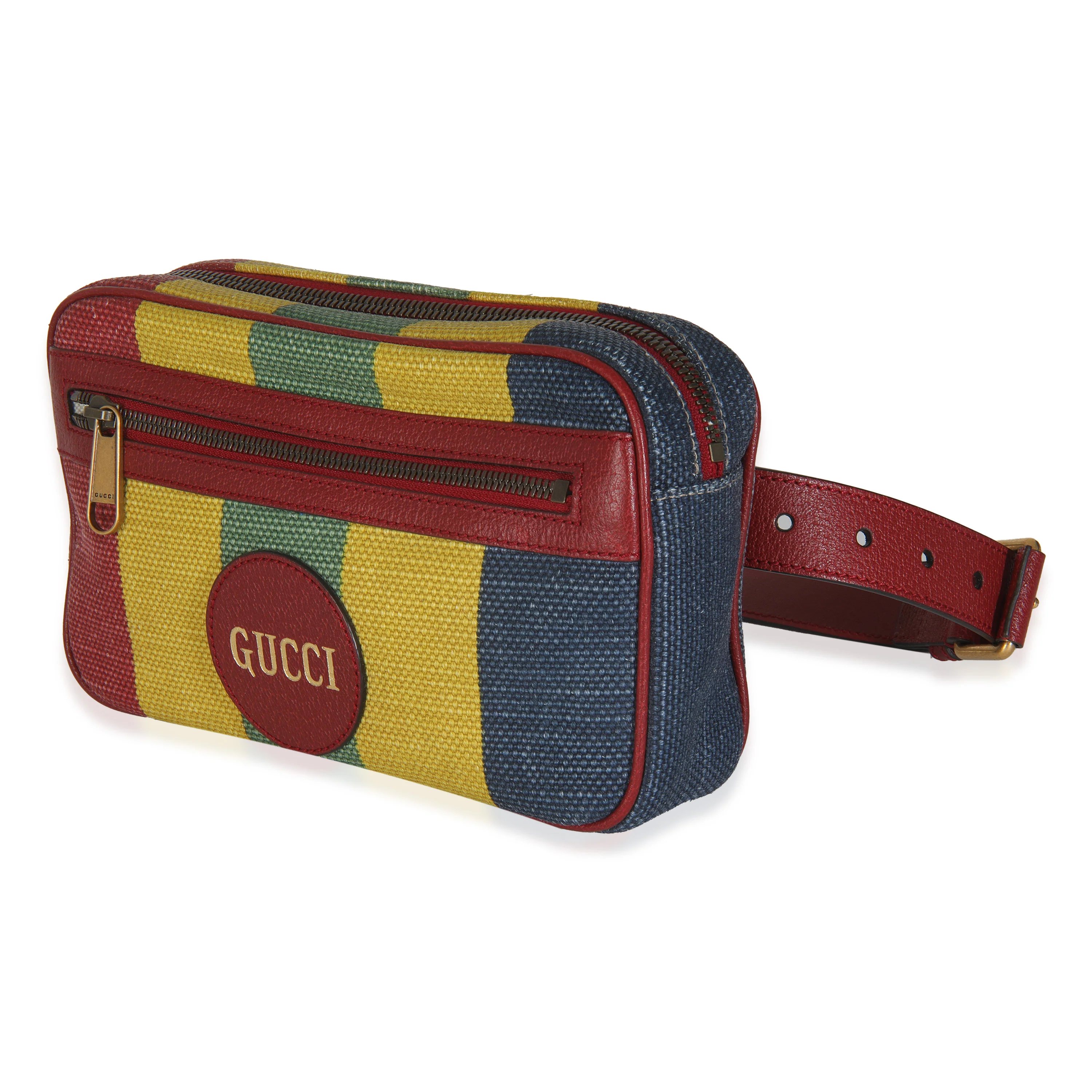 Multicolor Striped Canvas Leather Script Logo Belt Bag - Image 2