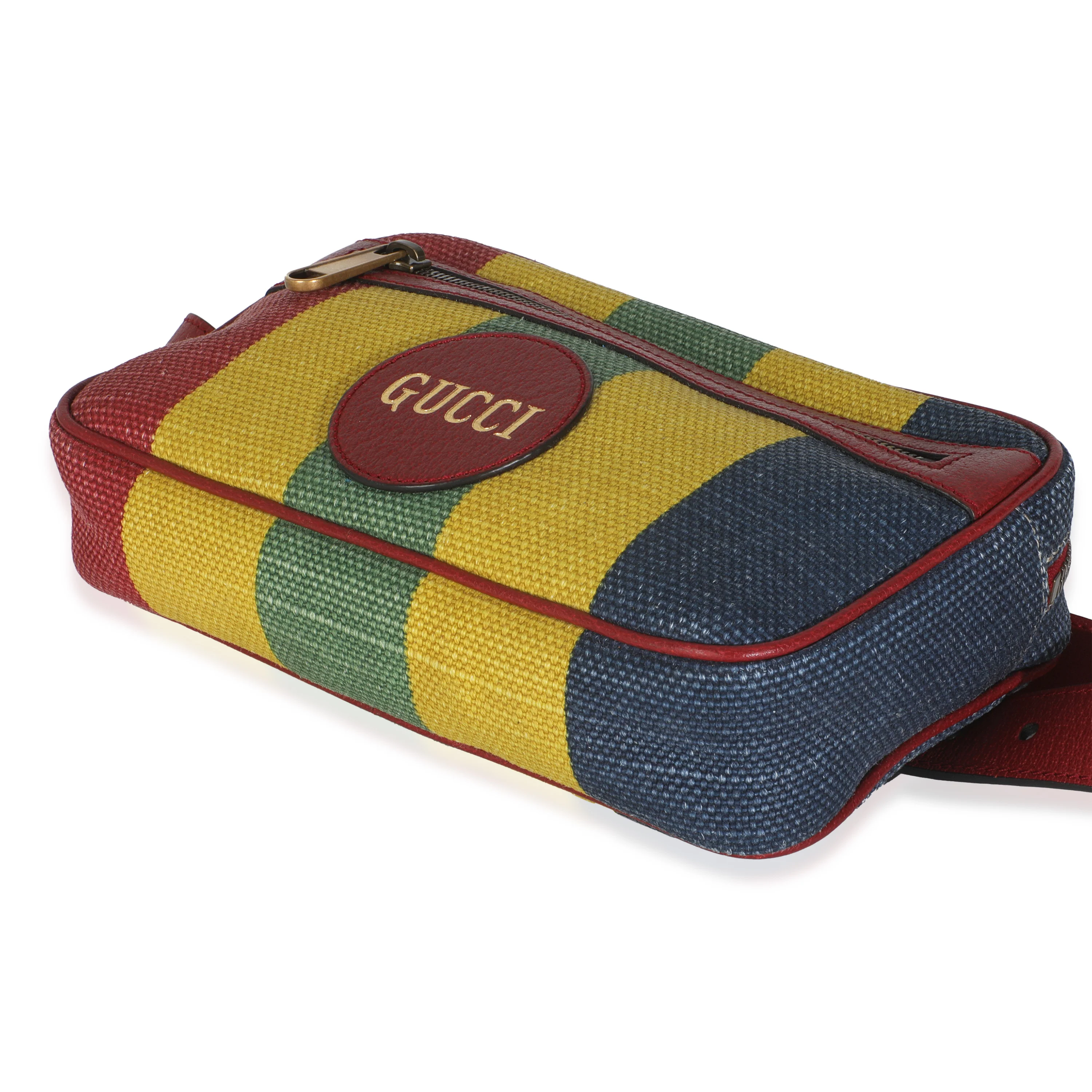 Multicolor Striped Canvas Leather Script Logo Belt Bag - Image 6