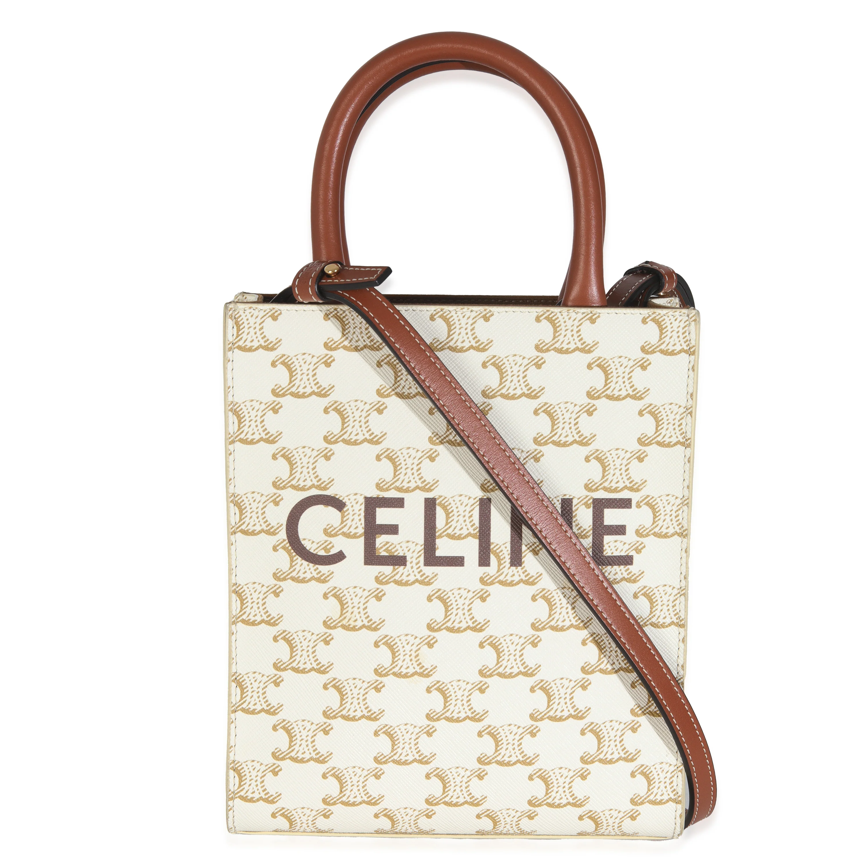 White Triomphe Canvas Calfskin Mini Vertical Cabas