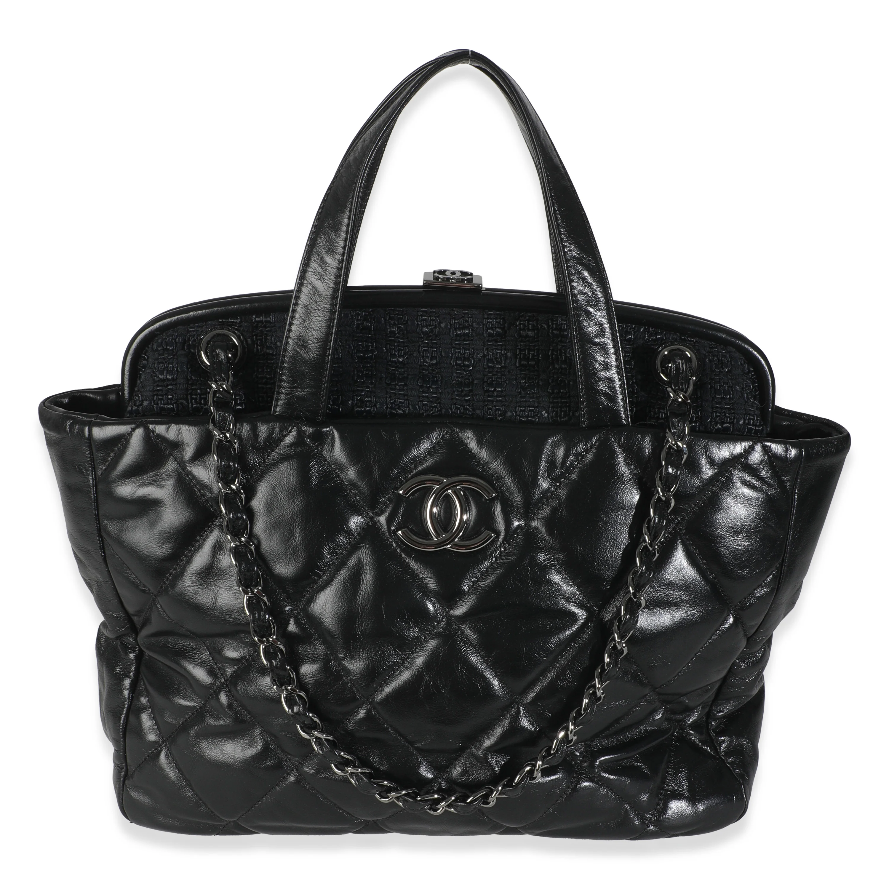 Black Tweed Quilted Calfskin Portobello Frame Tote - Image 2