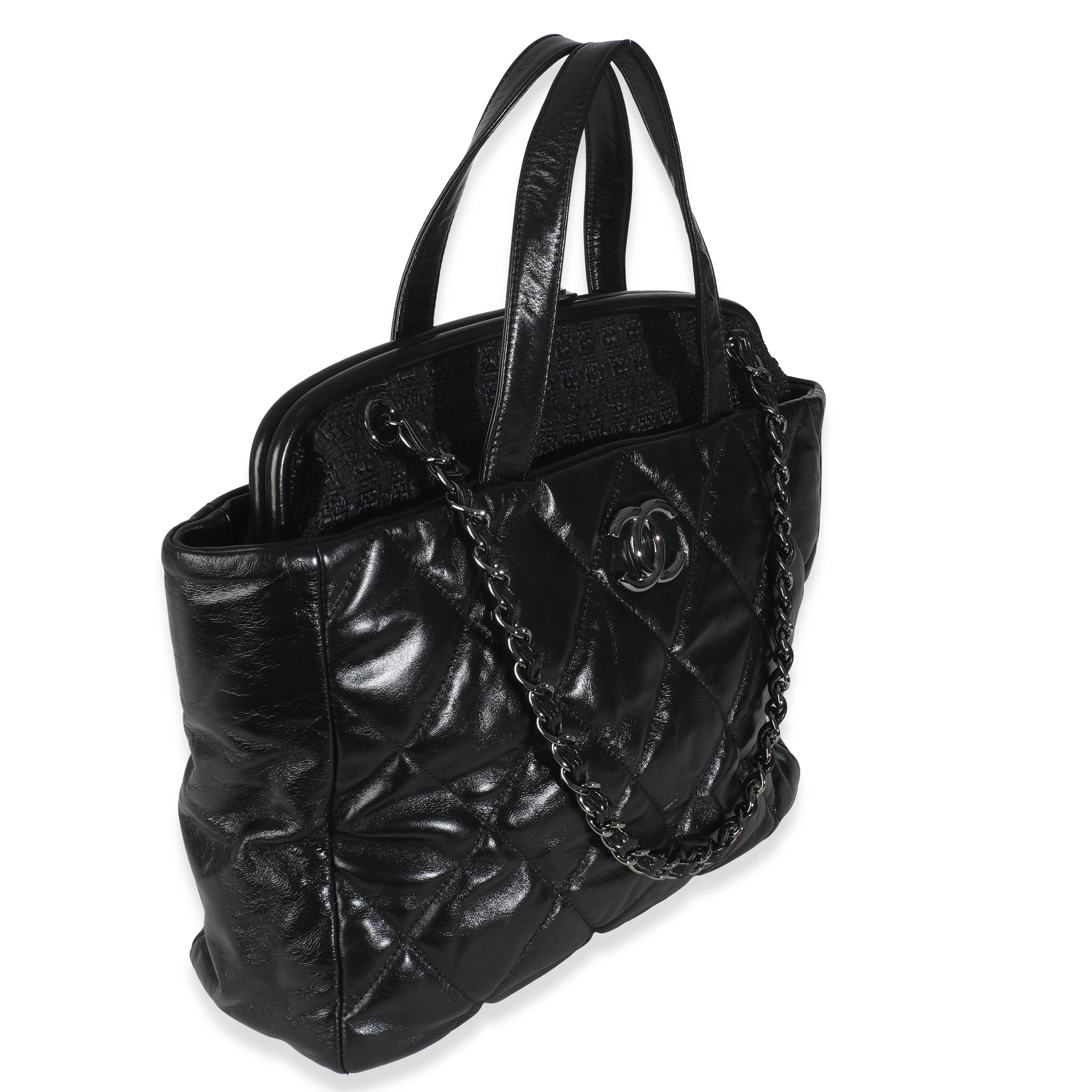 Black Tweed Quilted Calfskin Portobello Frame Tote - Image 4