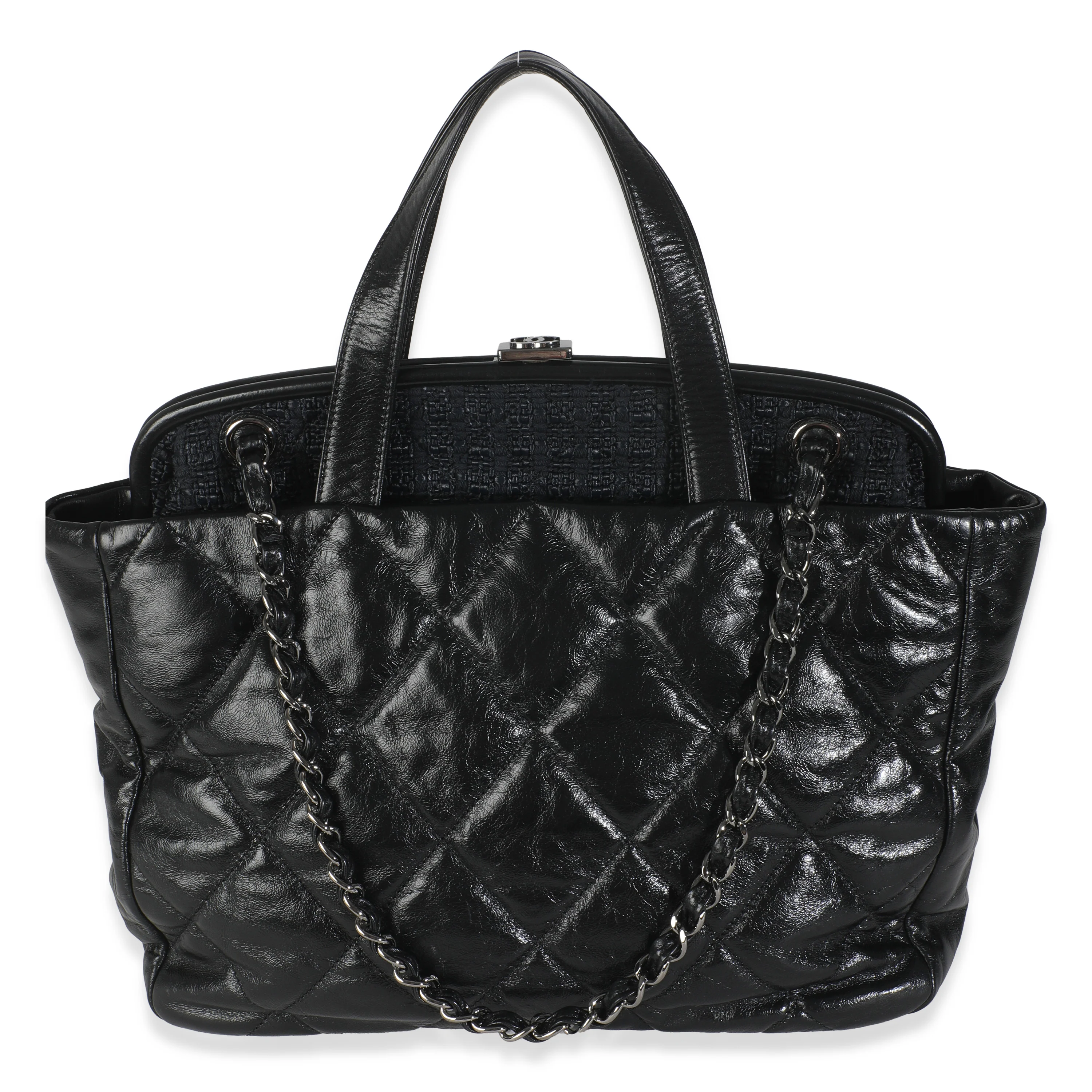 Black Tweed Quilted Calfskin Portobello Frame Tote - Image 5