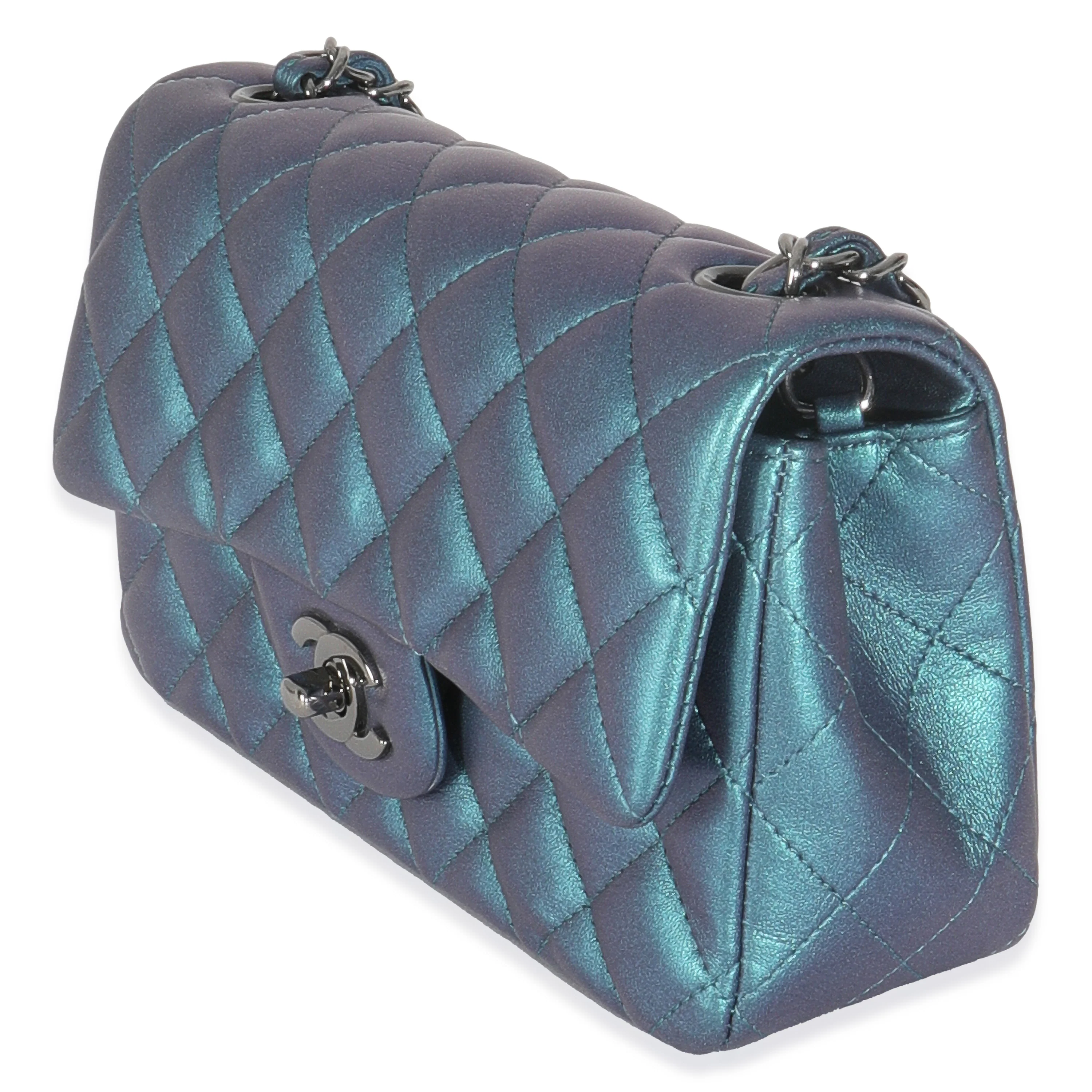 Blue Iridescent Quilted Calfskin Mini Rectangular Flap Bag - Image 2