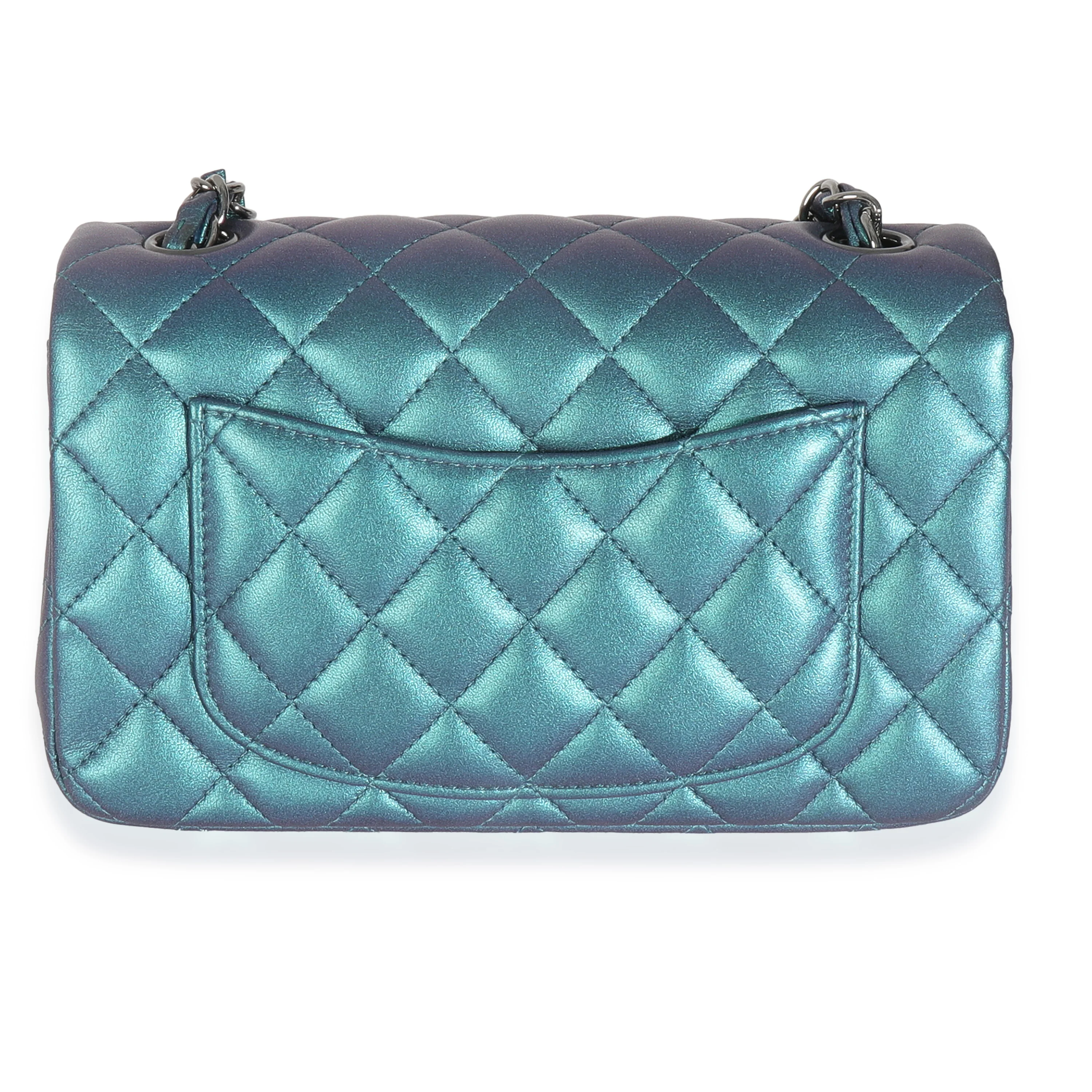 Blue Iridescent Quilted Calfskin Mini Rectangular Flap Bag - Image 4