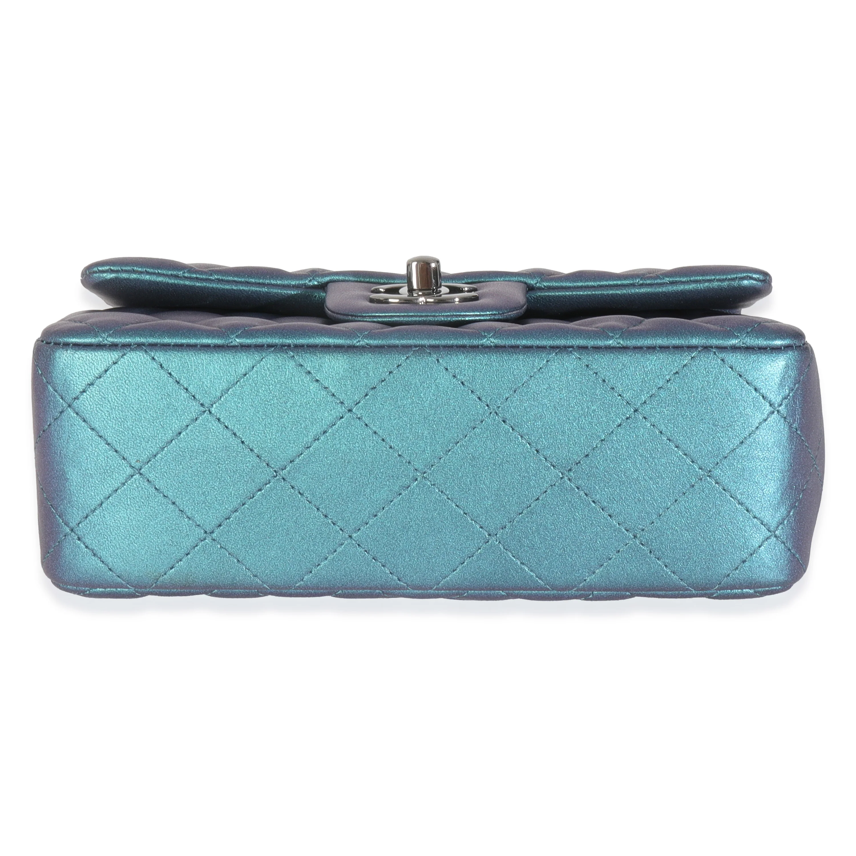 Blue Iridescent Quilted Calfskin Mini Rectangular Flap Bag - Image 5