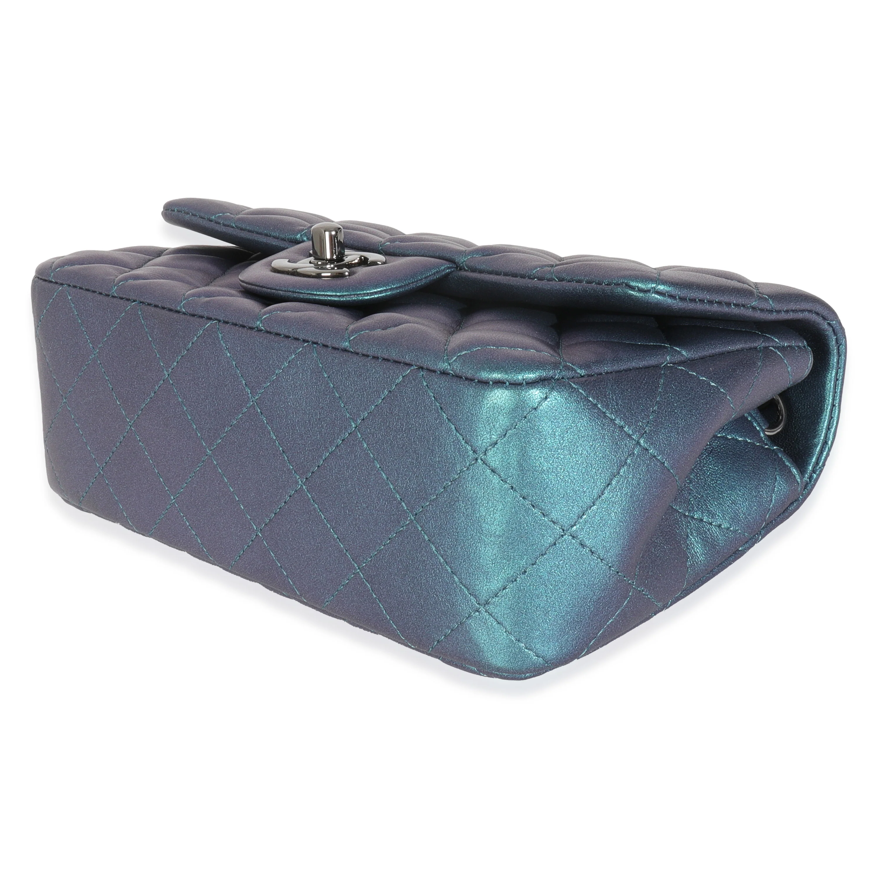 Blue Iridescent Quilted Calfskin Mini Rectangular Flap Bag - Image 6