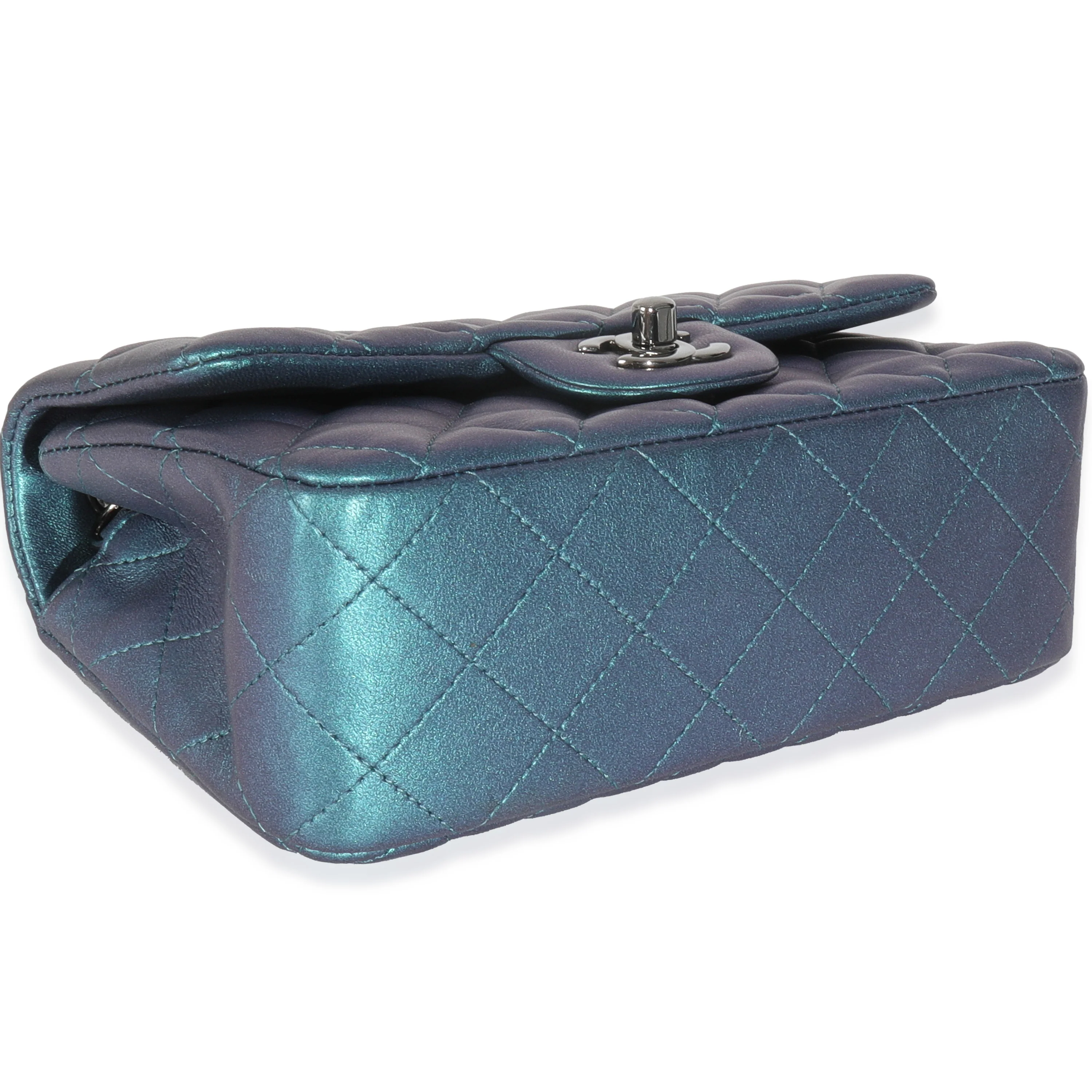 Blue Iridescent Quilted Calfskin Mini Rectangular Flap Bag - Image 7