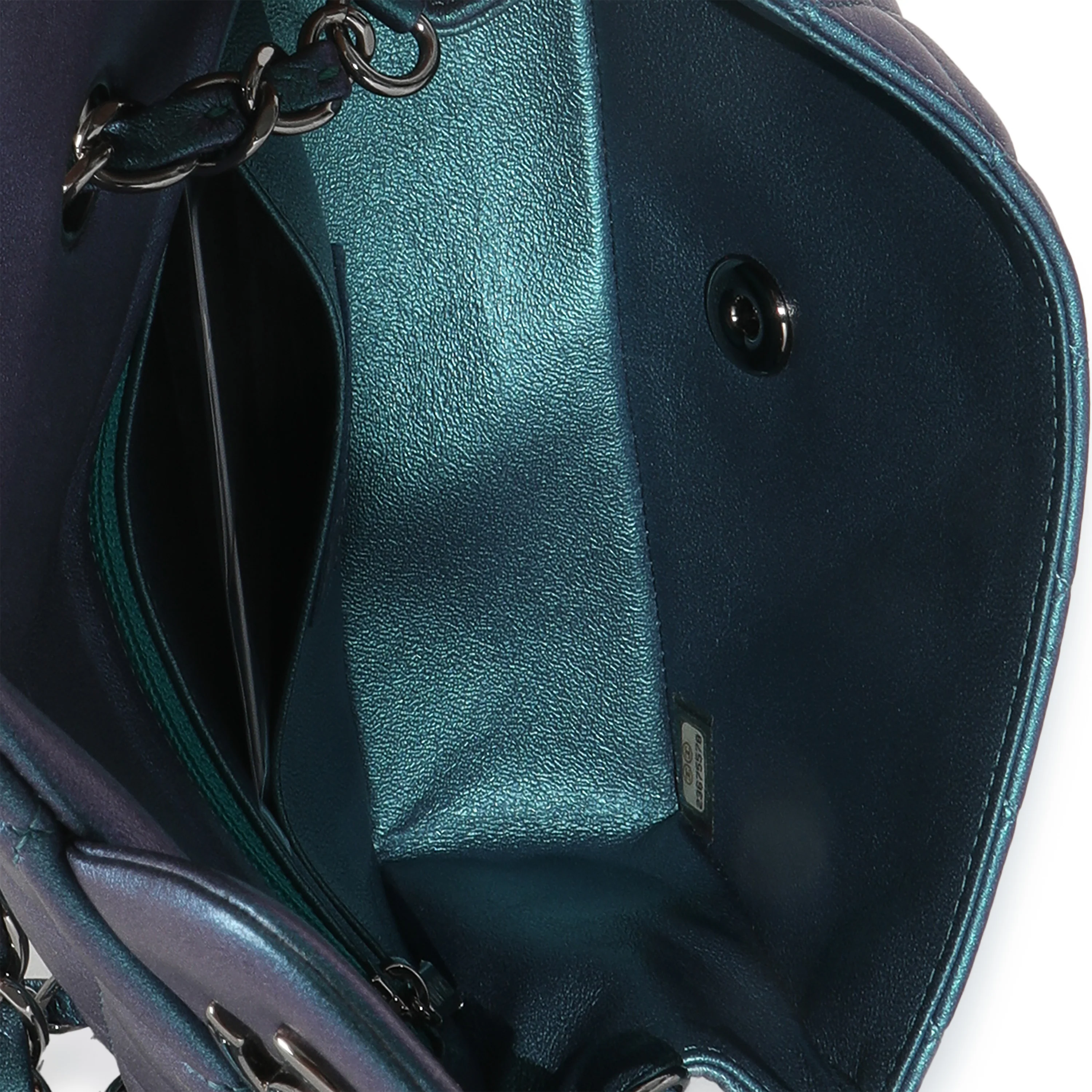 Blue Iridescent Quilted Calfskin Mini Rectangular Flap Bag - Image 8