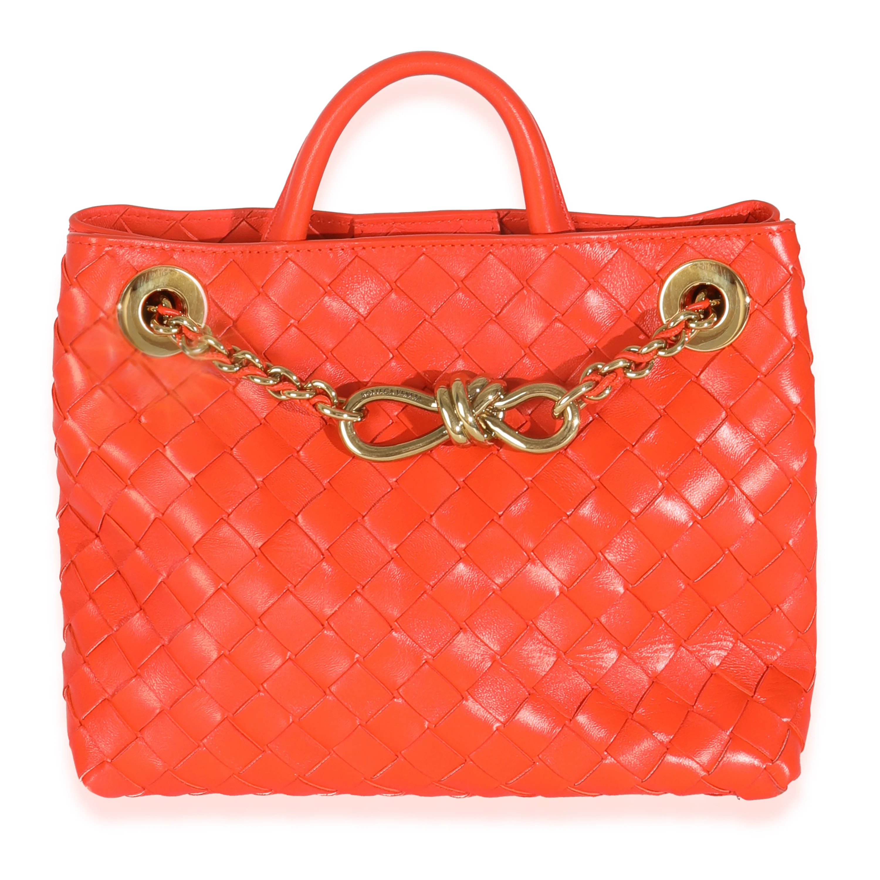 Orange Nappa Intrecciato Small Andiamo With Chain
