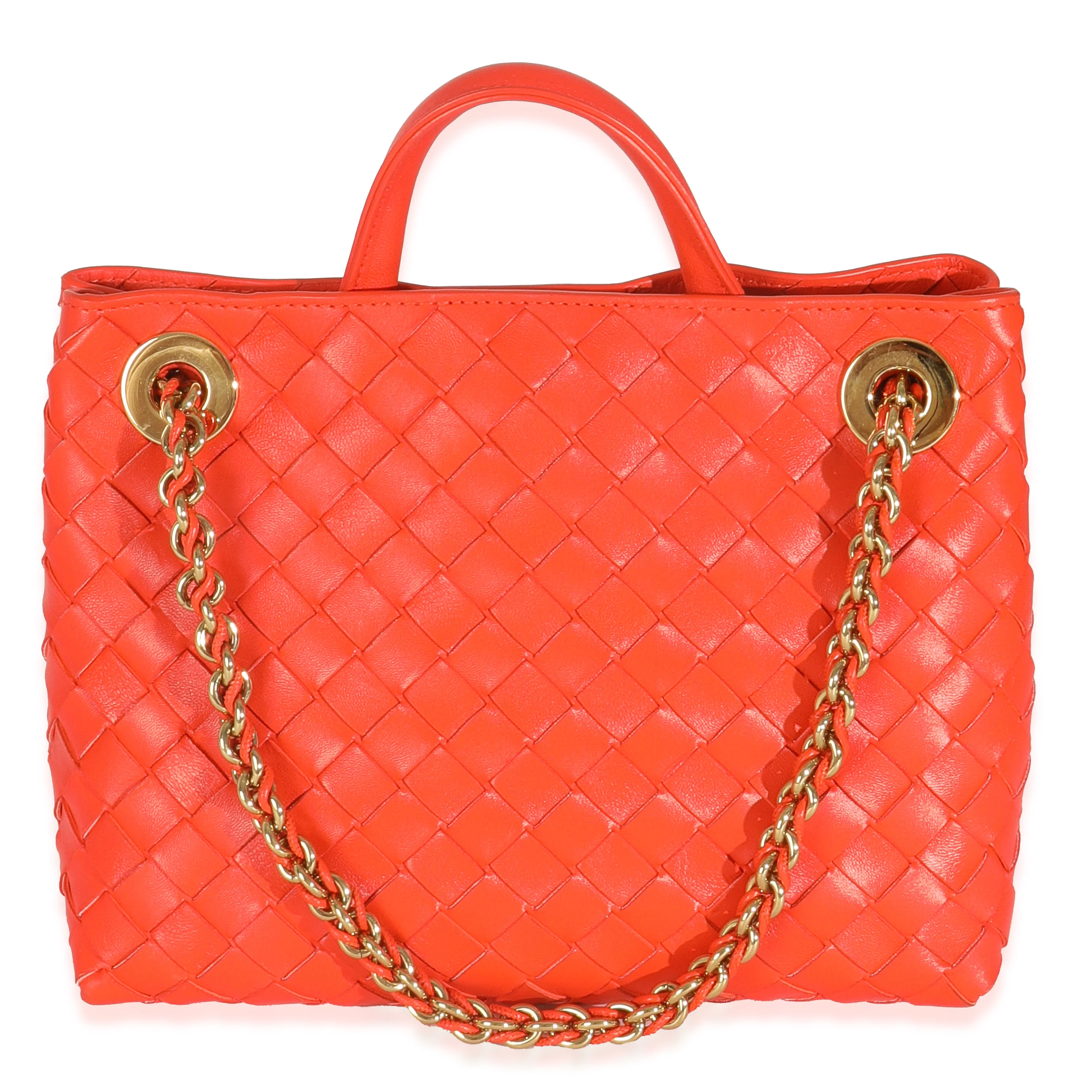 Orange Nappa Intrecciato Small Andiamo With Chain - Image 4