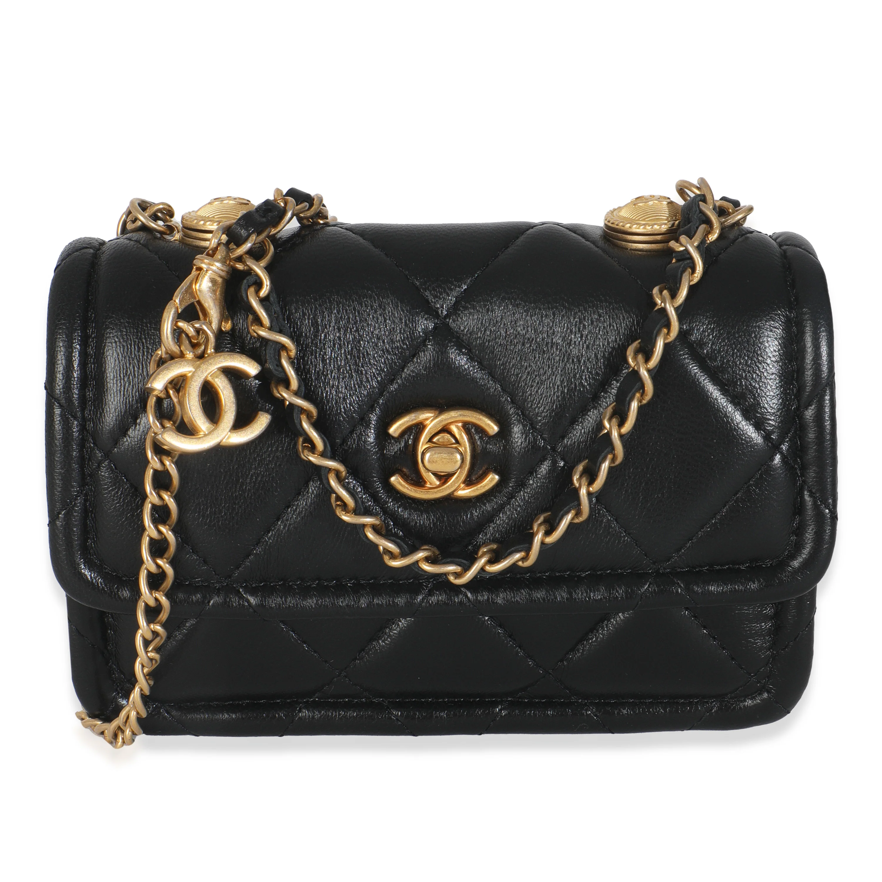 Black Shiny Lambskin Quilted Extra Mini Flap Bag