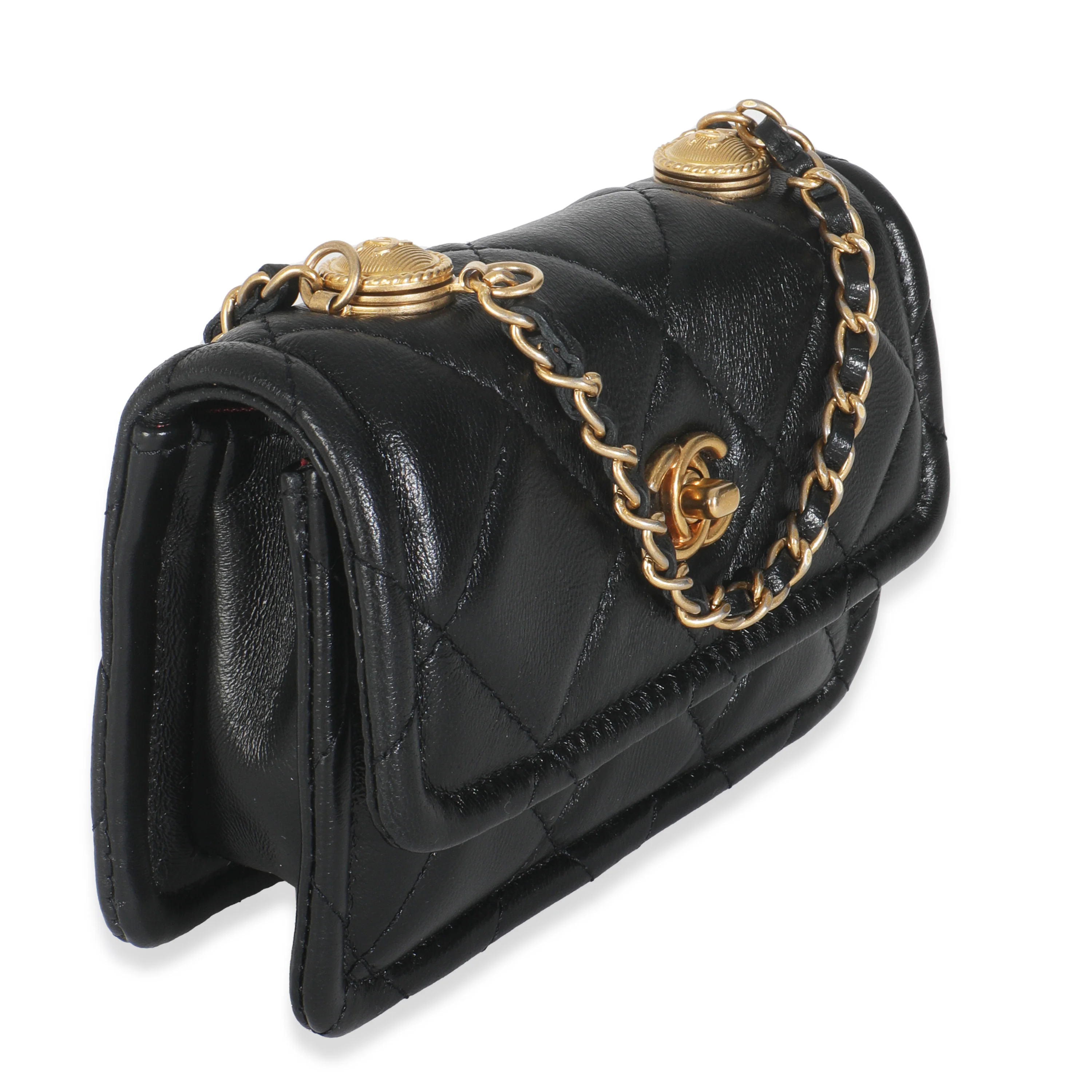 Black Shiny Lambskin Quilted Extra Mini Flap Bag - Image 3