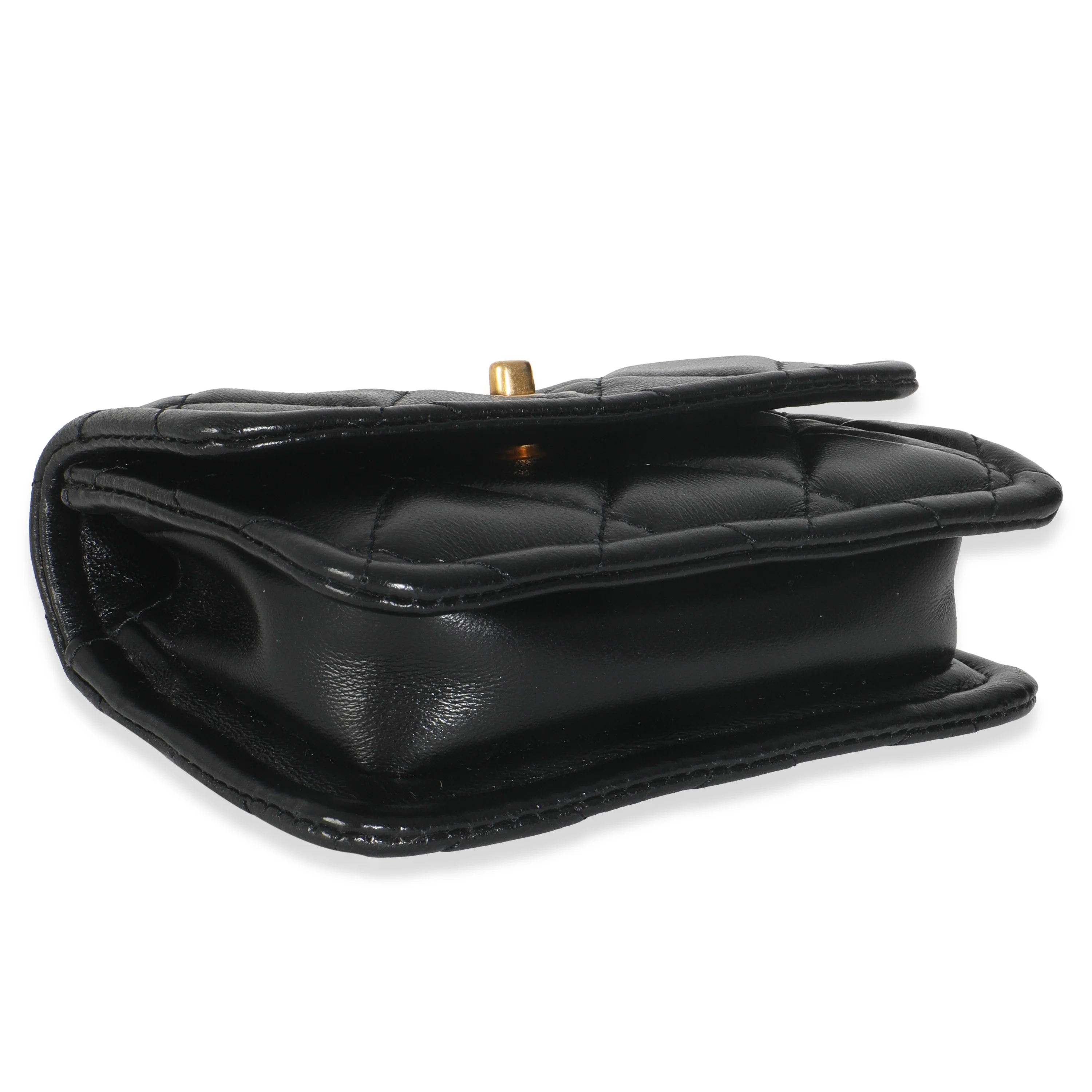Black Shiny Lambskin Quilted Extra Mini Flap Bag - Image 6