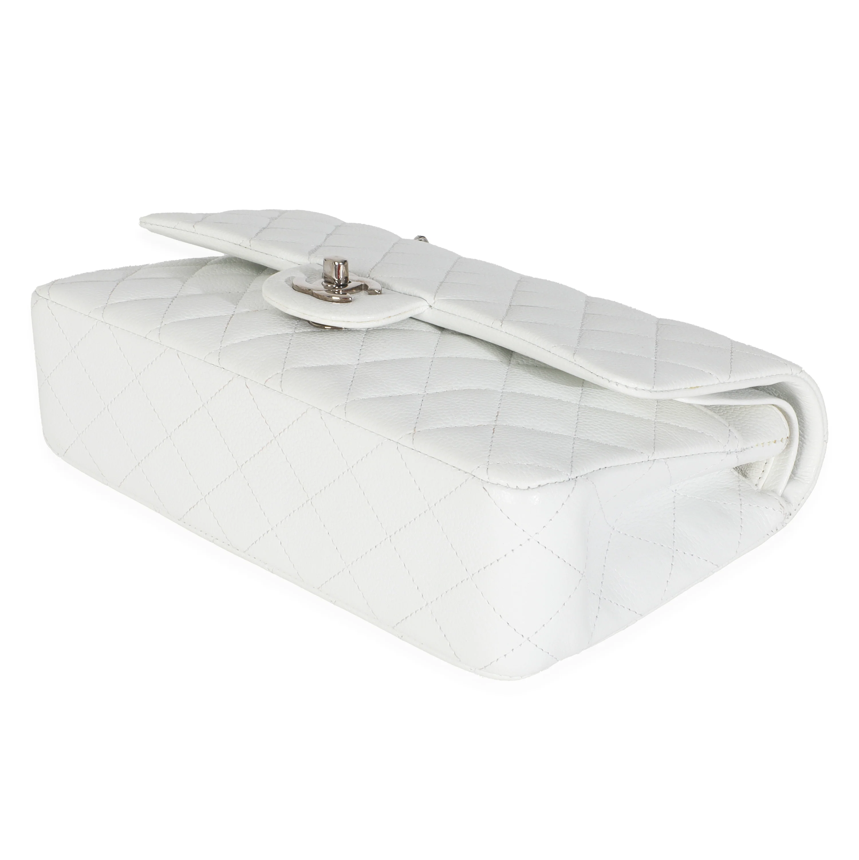 White Quilted Caviar Medium Classic Double Flap Bag - Image 8