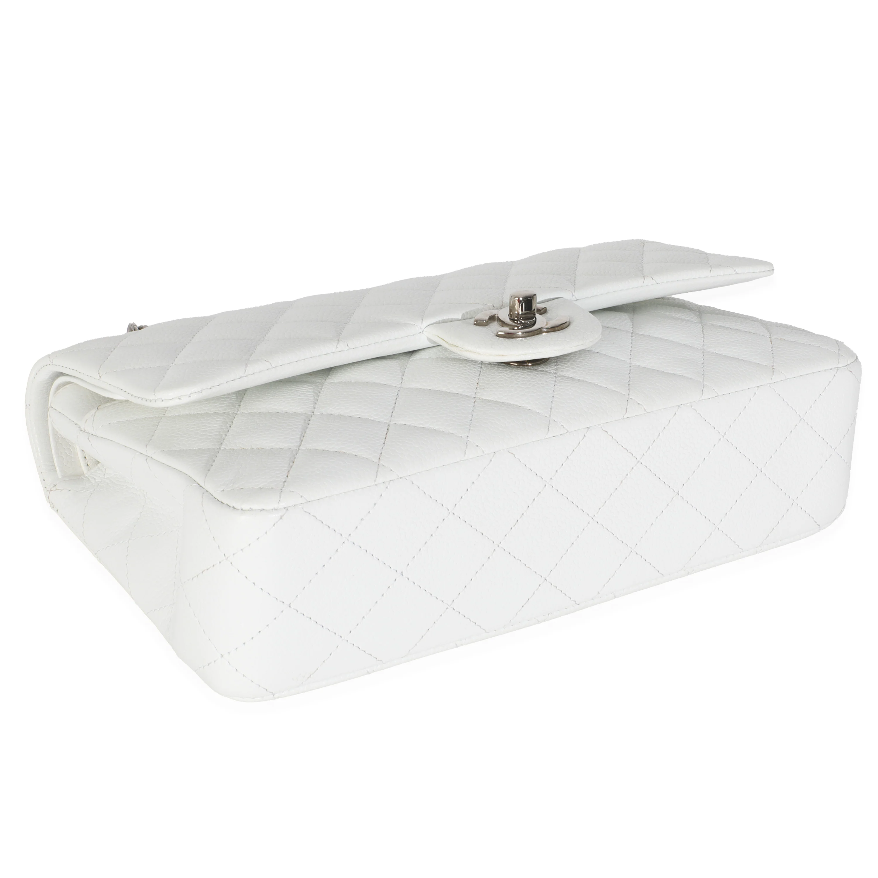 White Quilted Caviar Medium Classic Double Flap Bag - Image 9