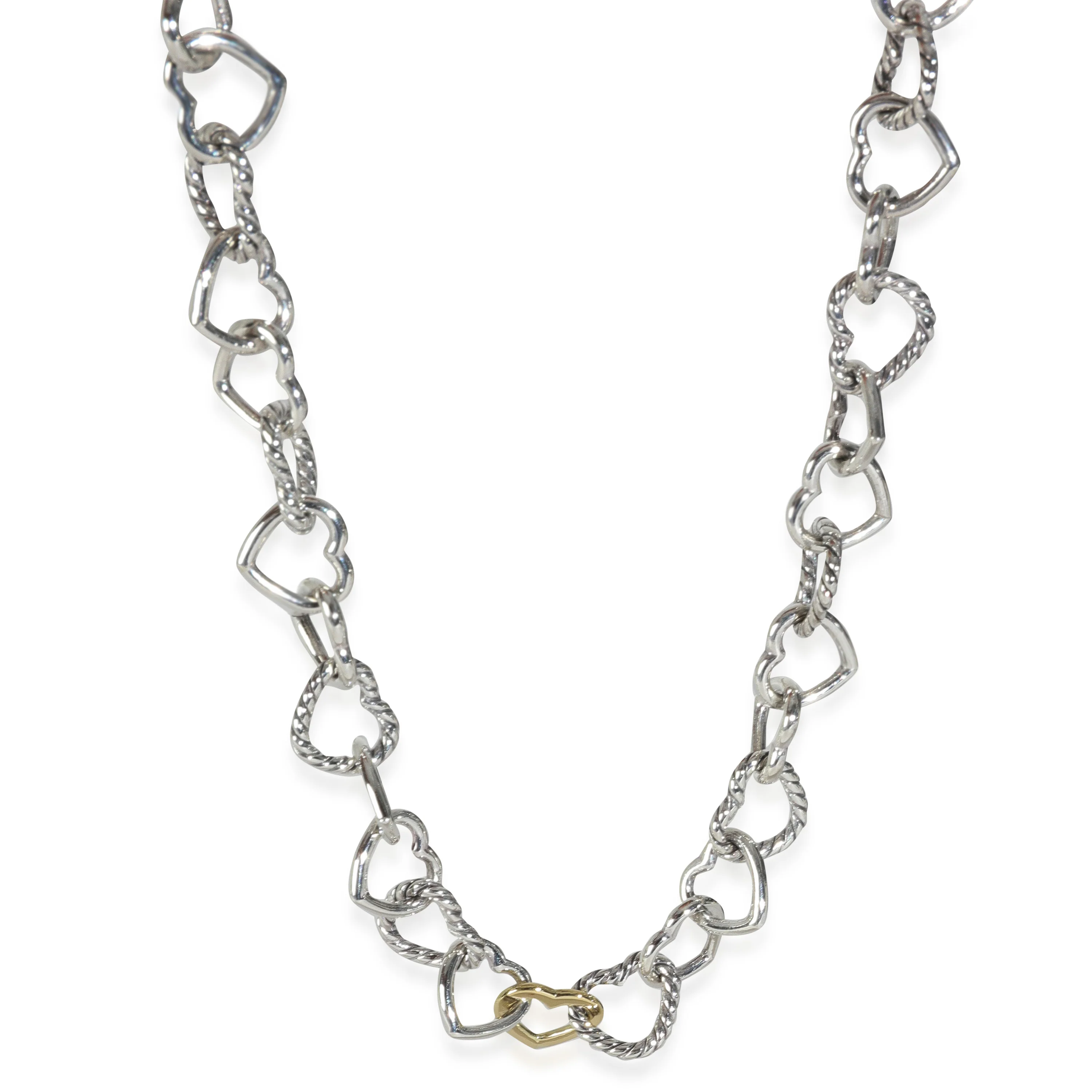 Yellow Gold & Sterling Silver Heart Link Necklace