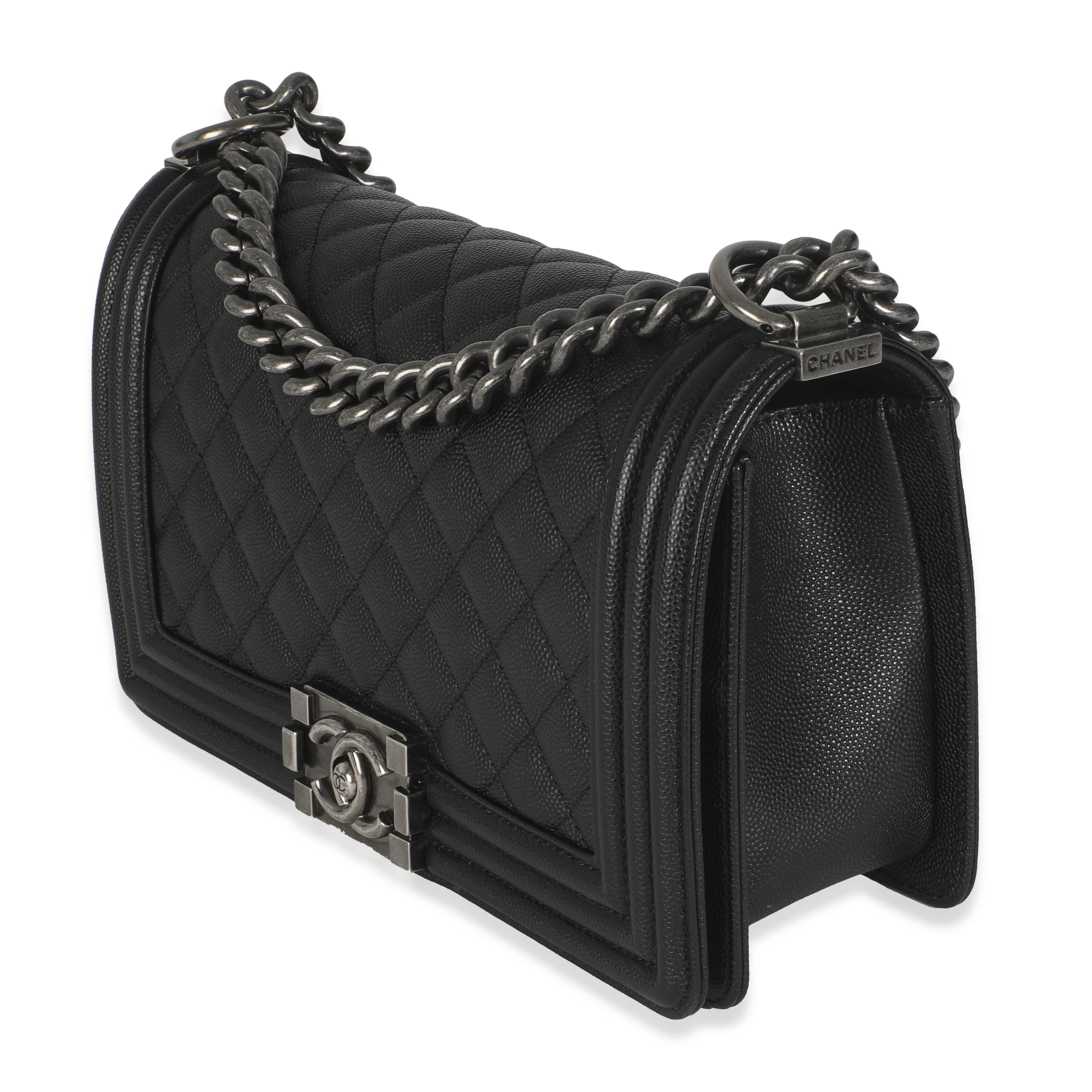 Black Quilted Caviar Medium Boy Handbag - Image 2