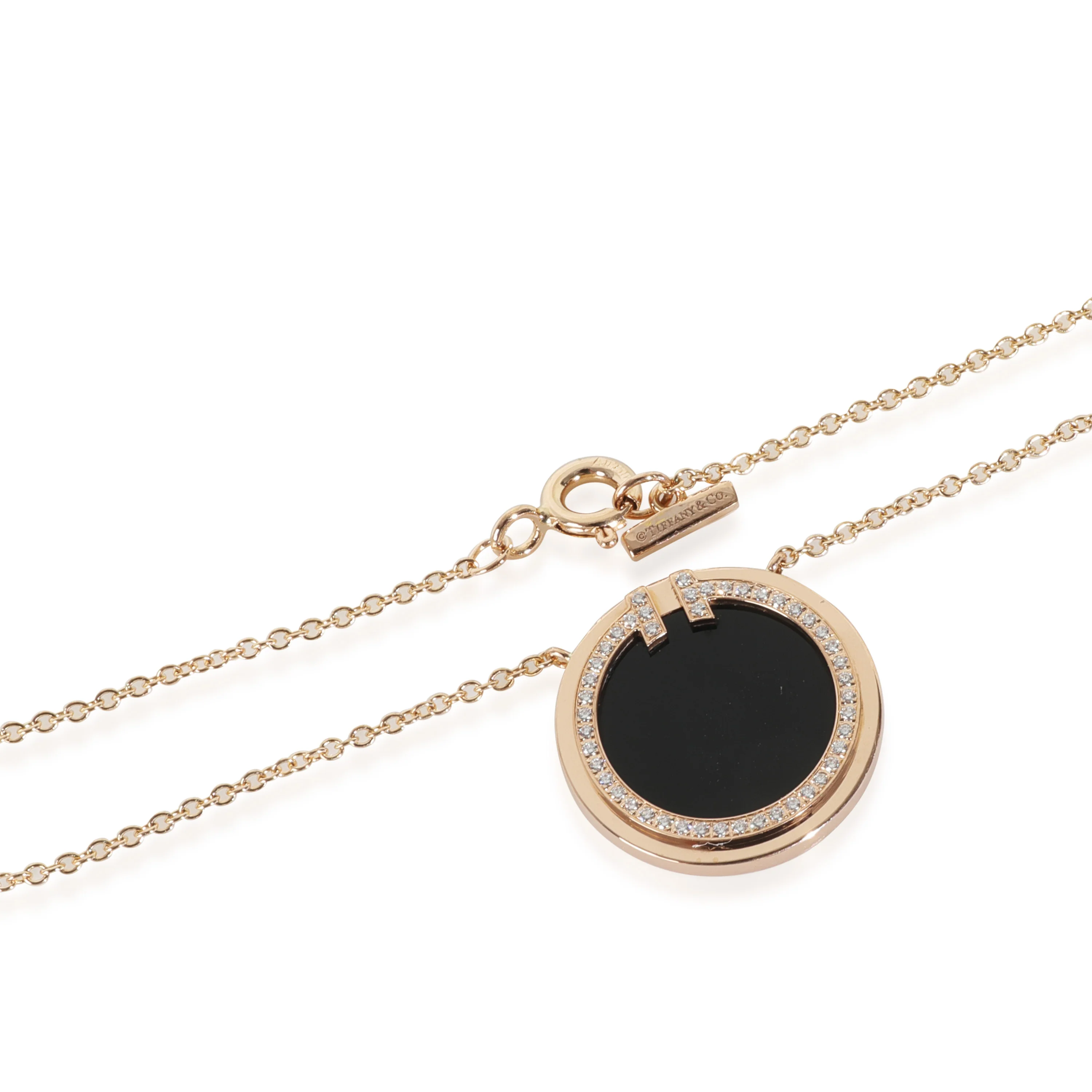 Rose Gold Onyx and Diamond Tiffany T Circle Pendant - Image 3