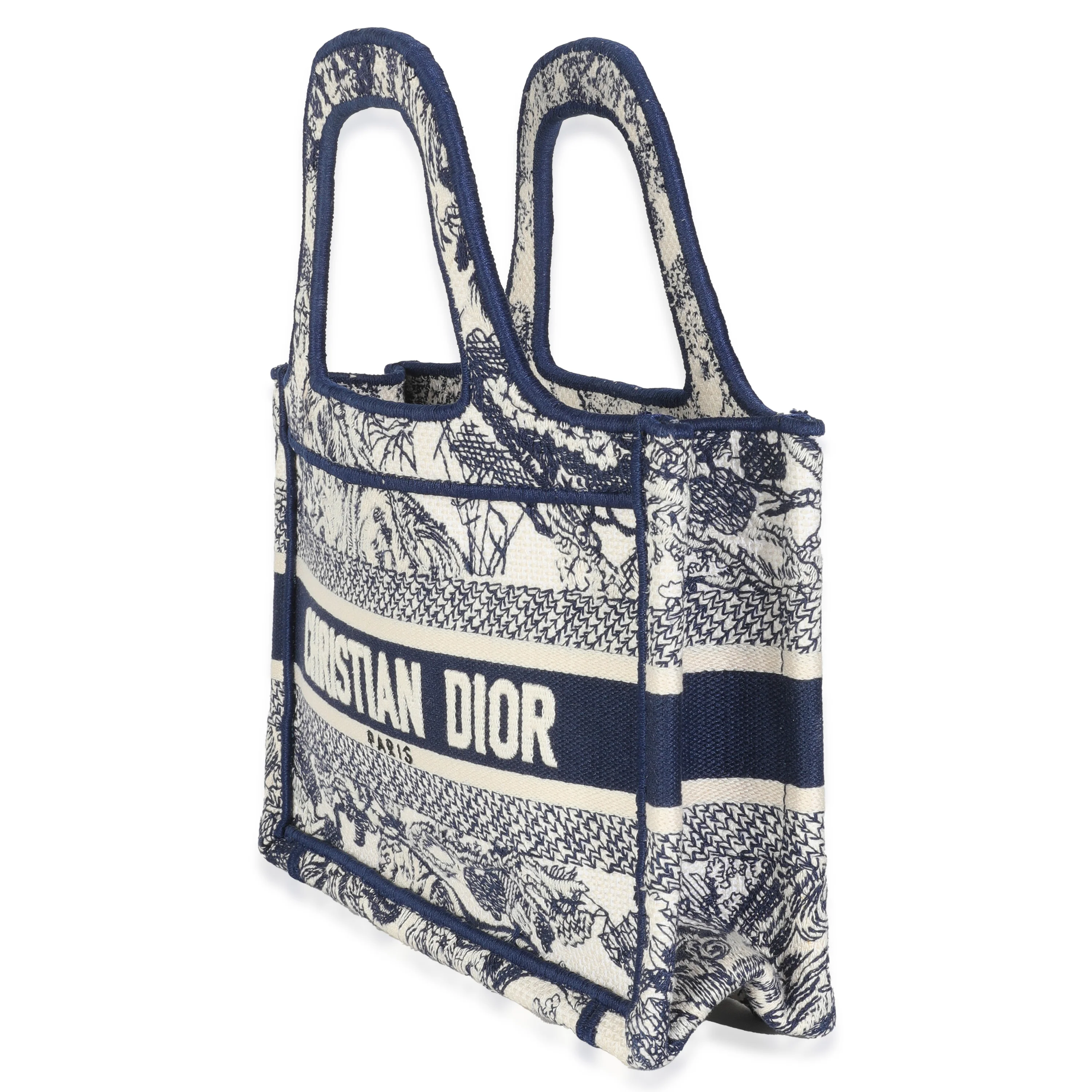 Blue Canvas Embroidered Toile De Jouy Mini Book Tote - Image 2