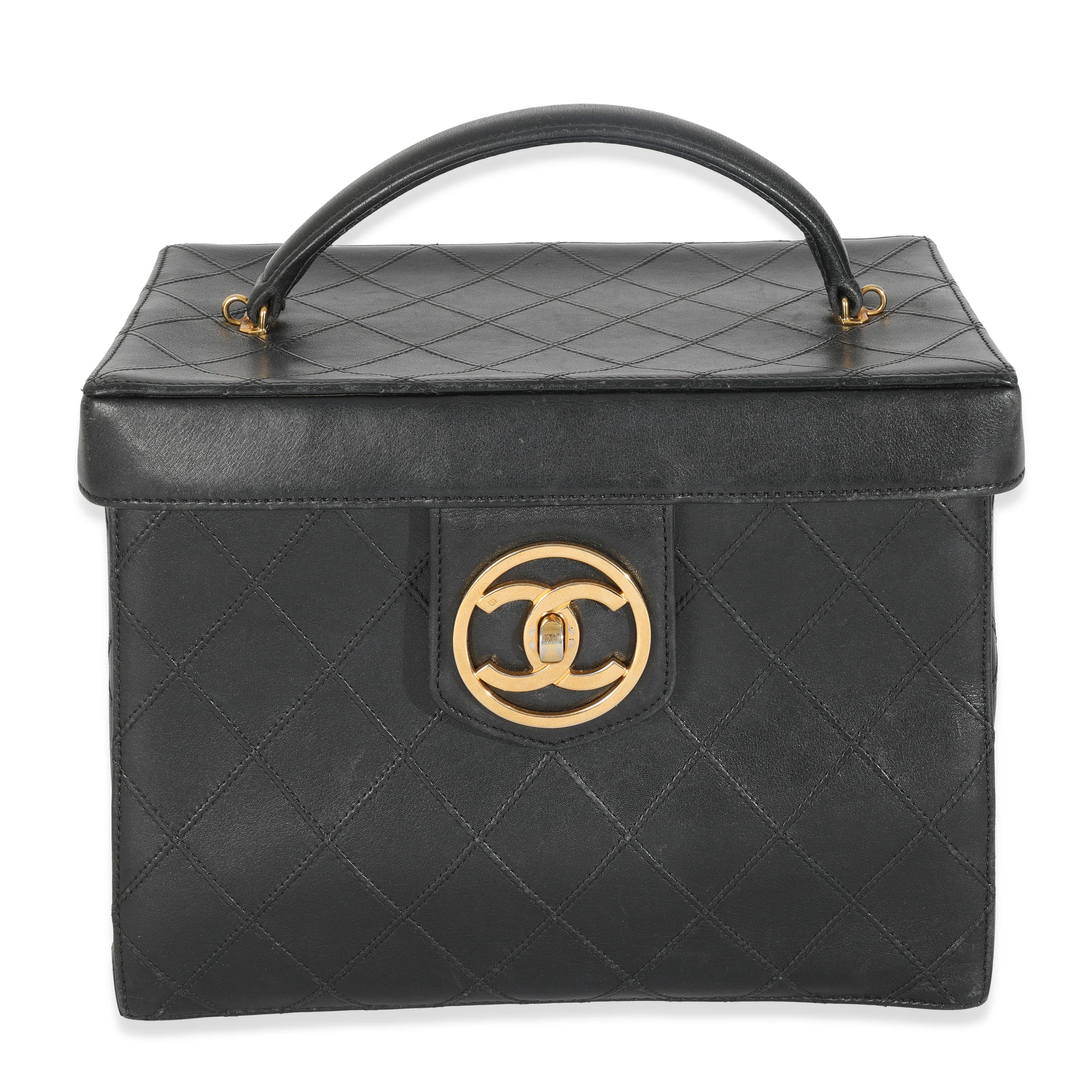 Vintage Black Calfskin Double Stitch CC Vanity Case