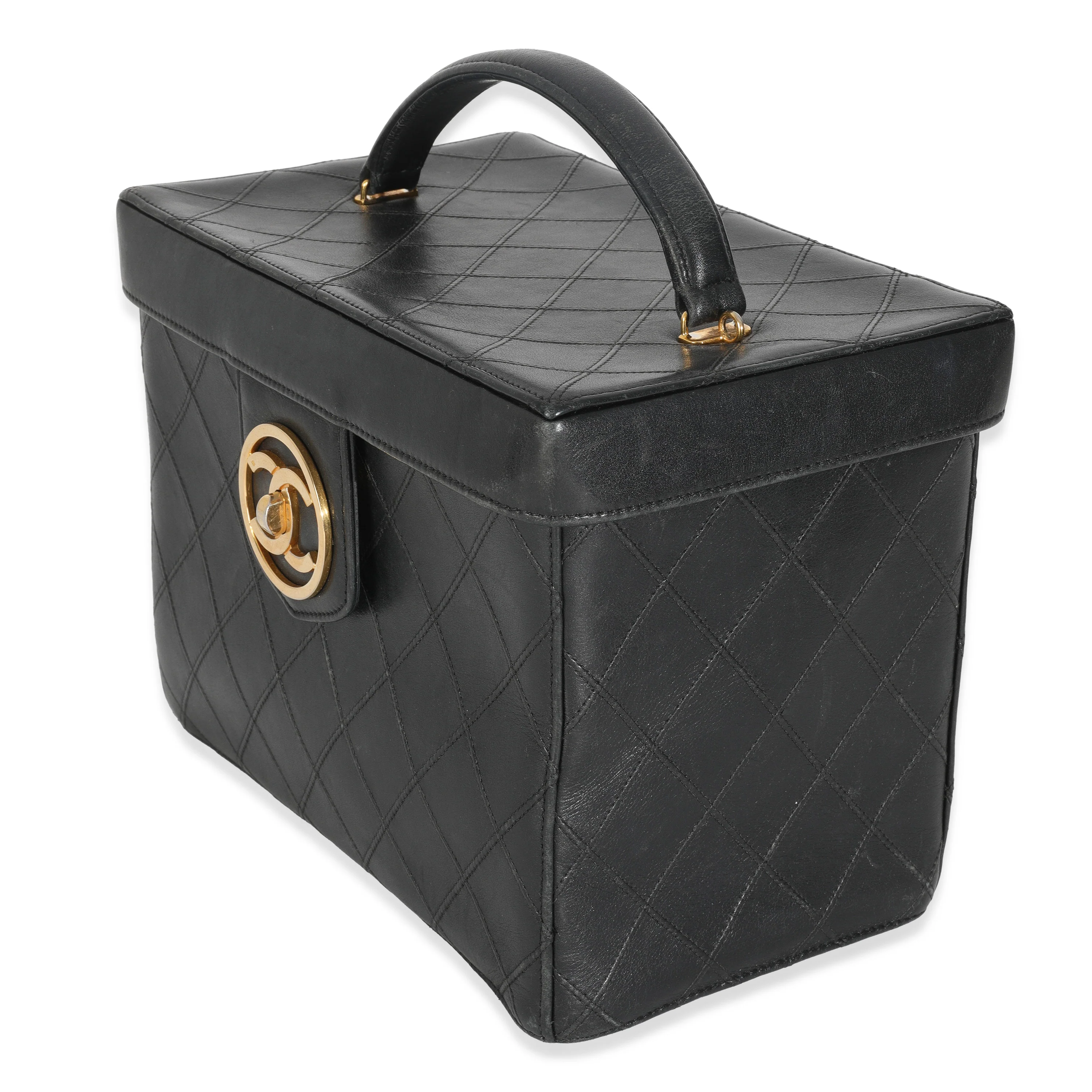 Vintage Black Calfskin Double Stitch CC Vanity Case - Image 2