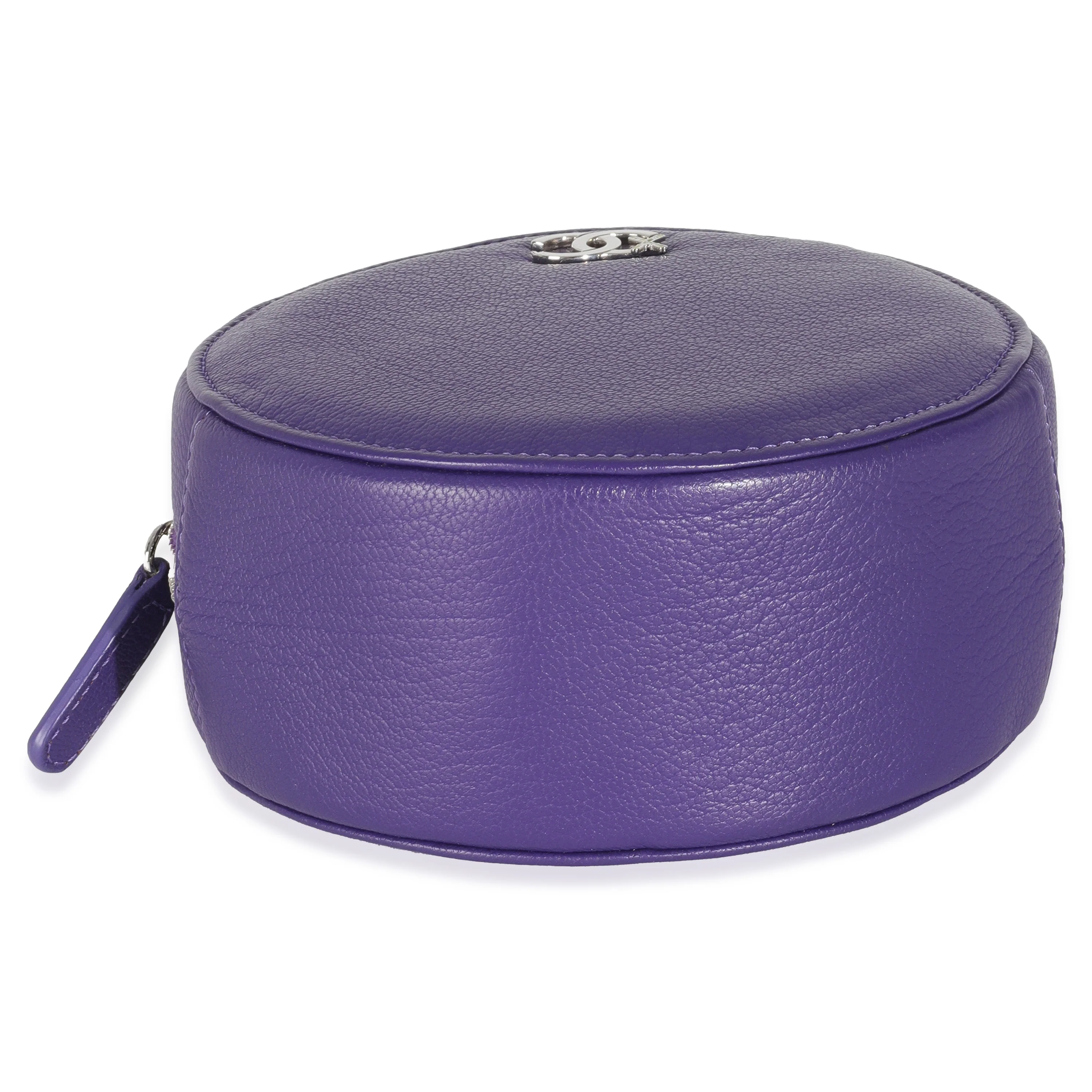 Purple Calfskin Ski Round Clutch With Chain - Image 5