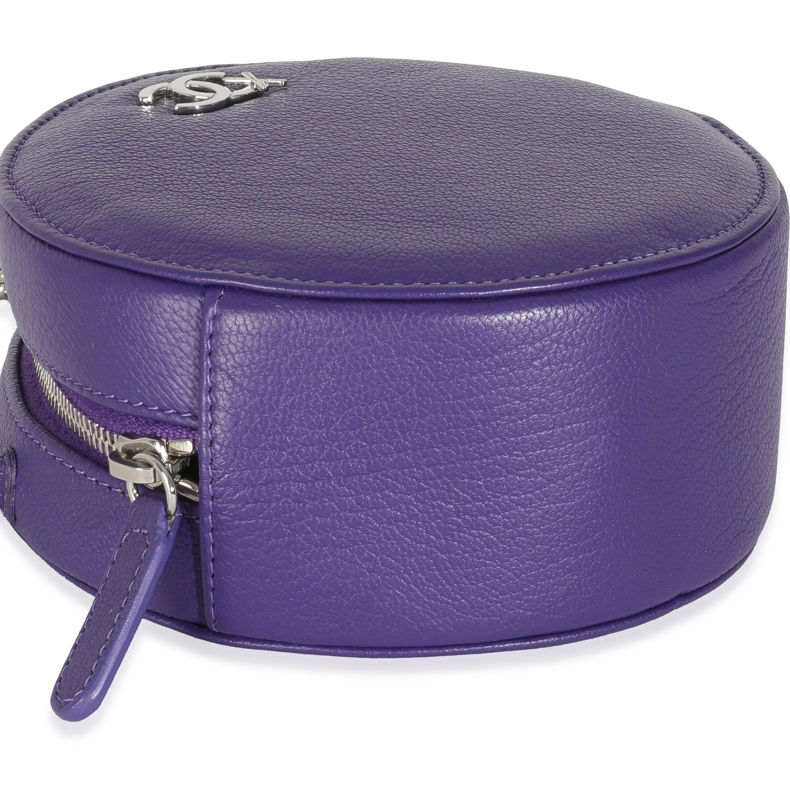 Purple Calfskin Ski Round Clutch With Chain - Image 6