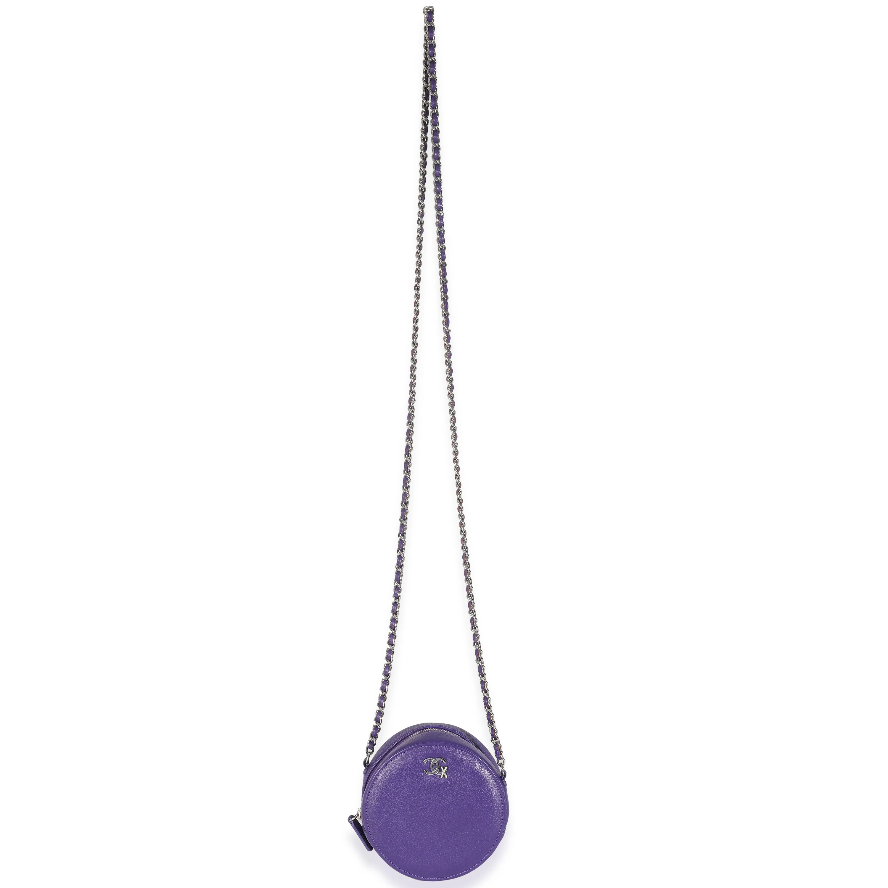 Purple Calfskin Ski Round Clutch With Chain - Image 8