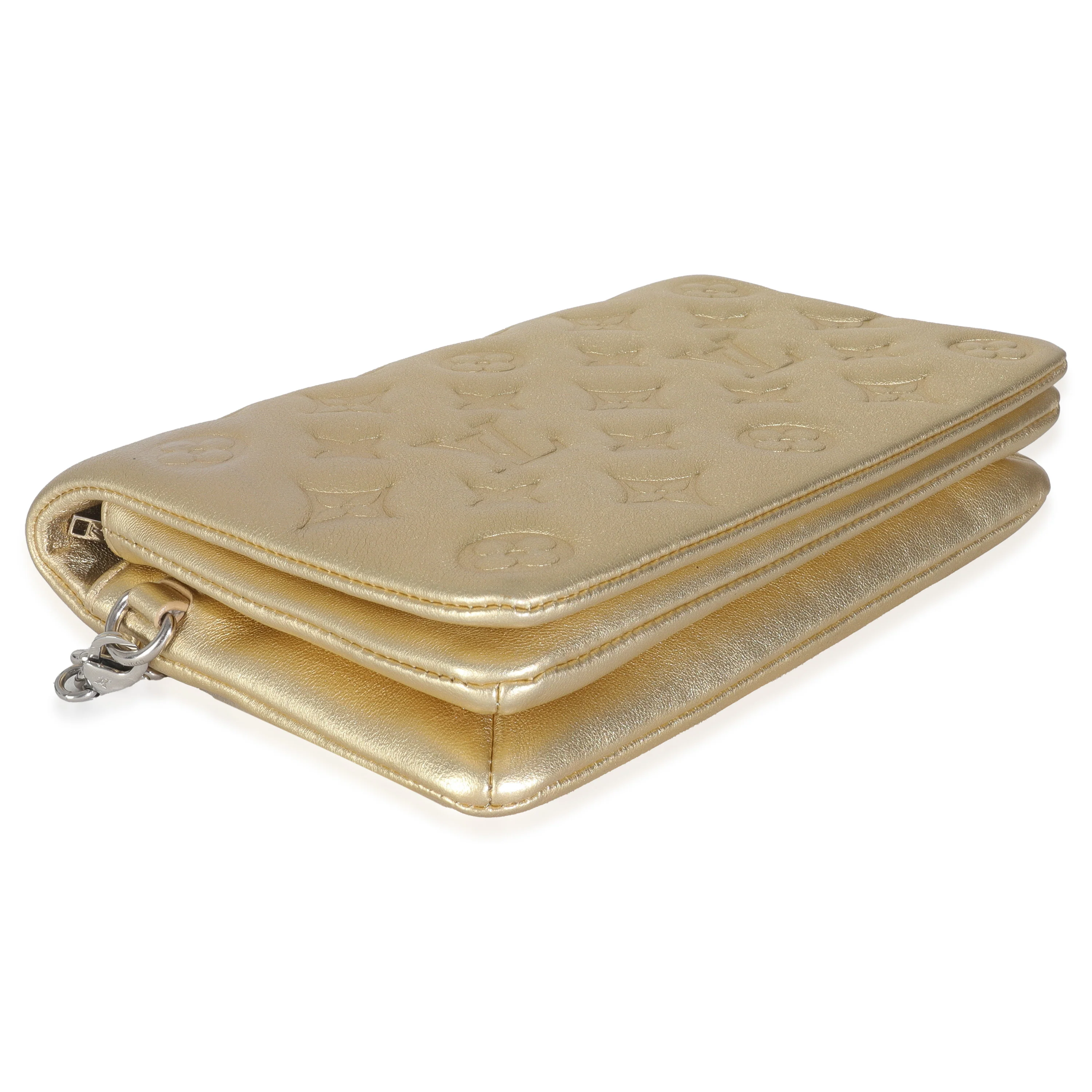 Gold Metallic Lambskin Embossed Monogram Pochette Coussin - Image 6