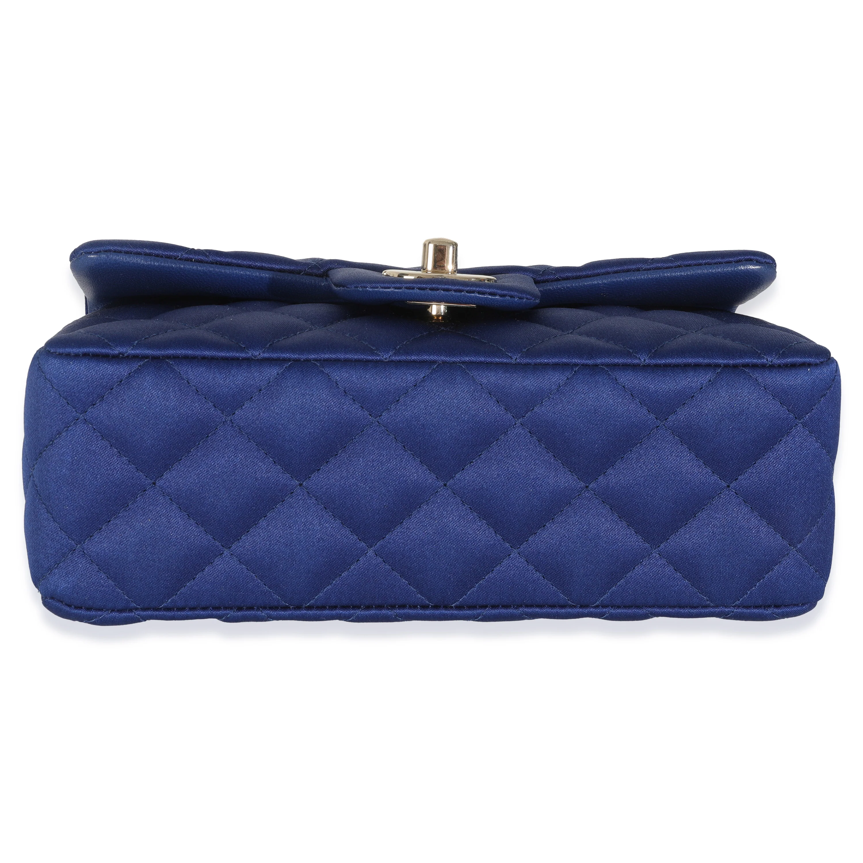 Navy Quilted Satin Mini Rectangular Classic Flap - Image 5