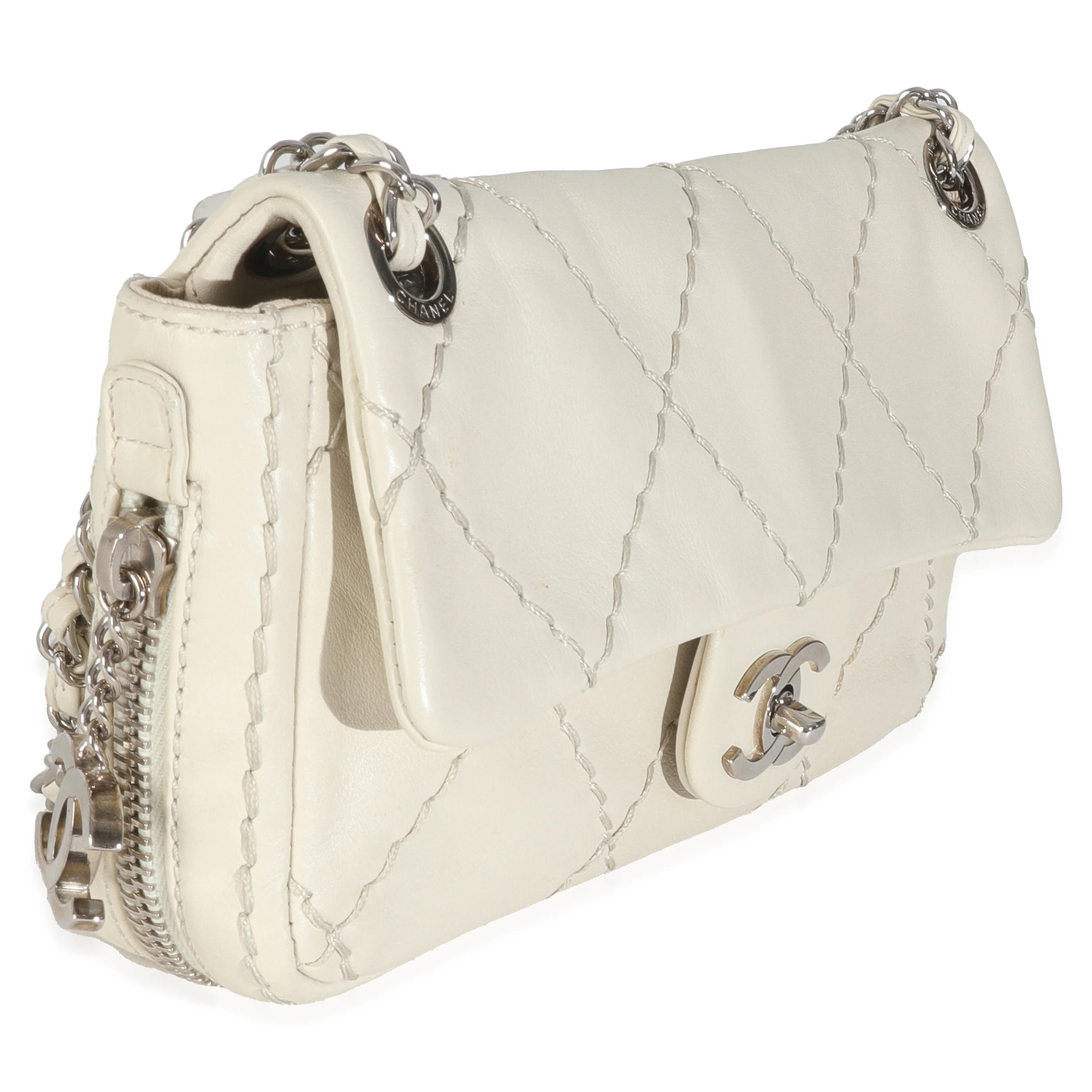 White Quilted Calfskin Small Ultra Stitch Flap Bag - Image 3