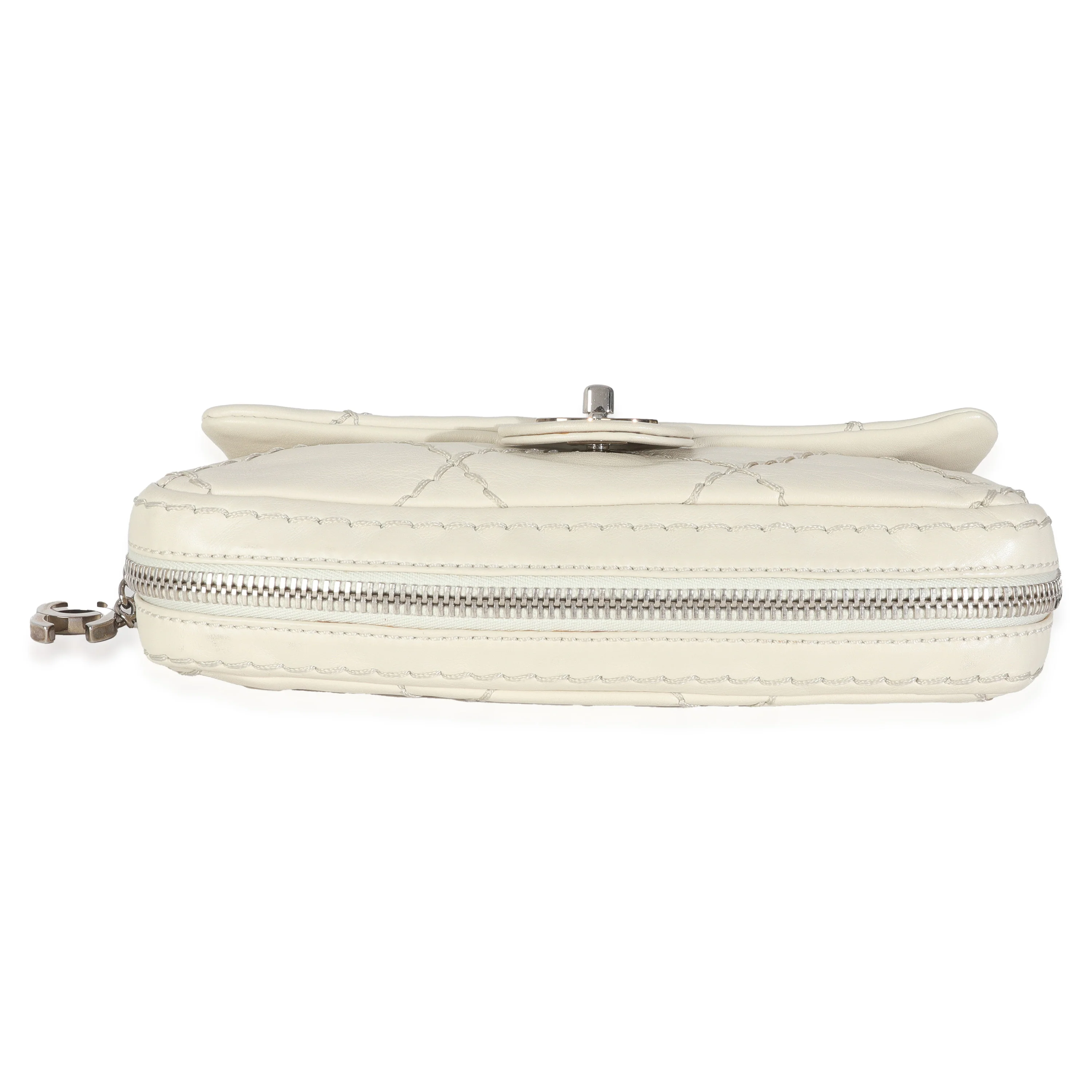 White Quilted Calfskin Small Ultra Stitch Flap Bag - Image 5