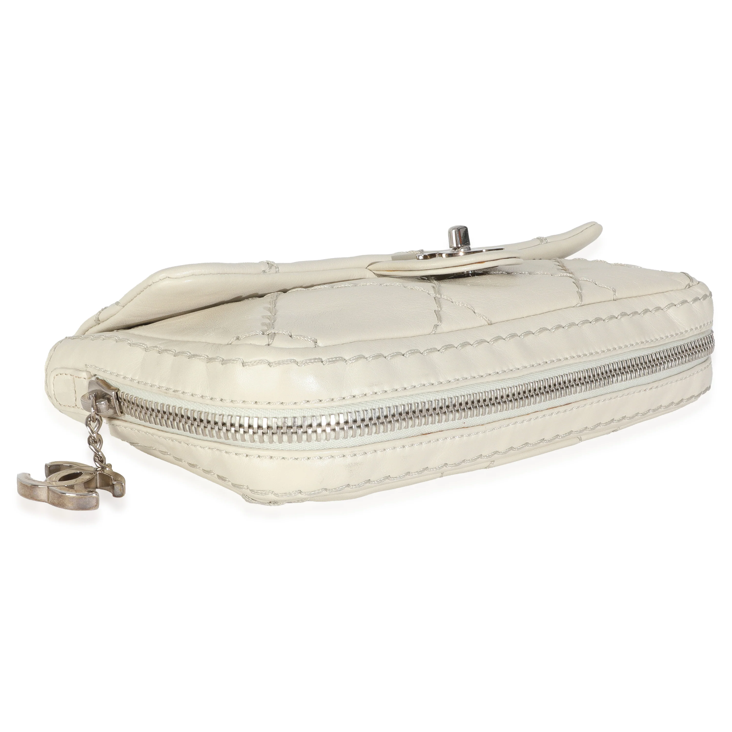 White Quilted Calfskin Small Ultra Stitch Flap Bag - Image 6