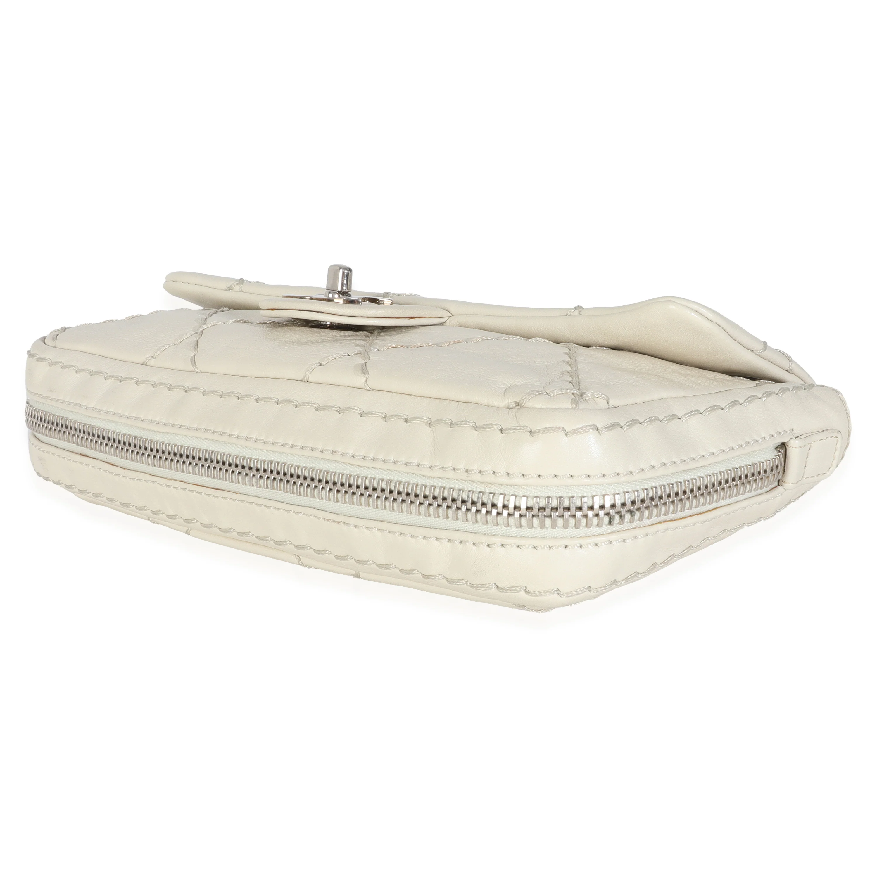 White Quilted Calfskin Small Ultra Stitch Flap Bag - Image 7